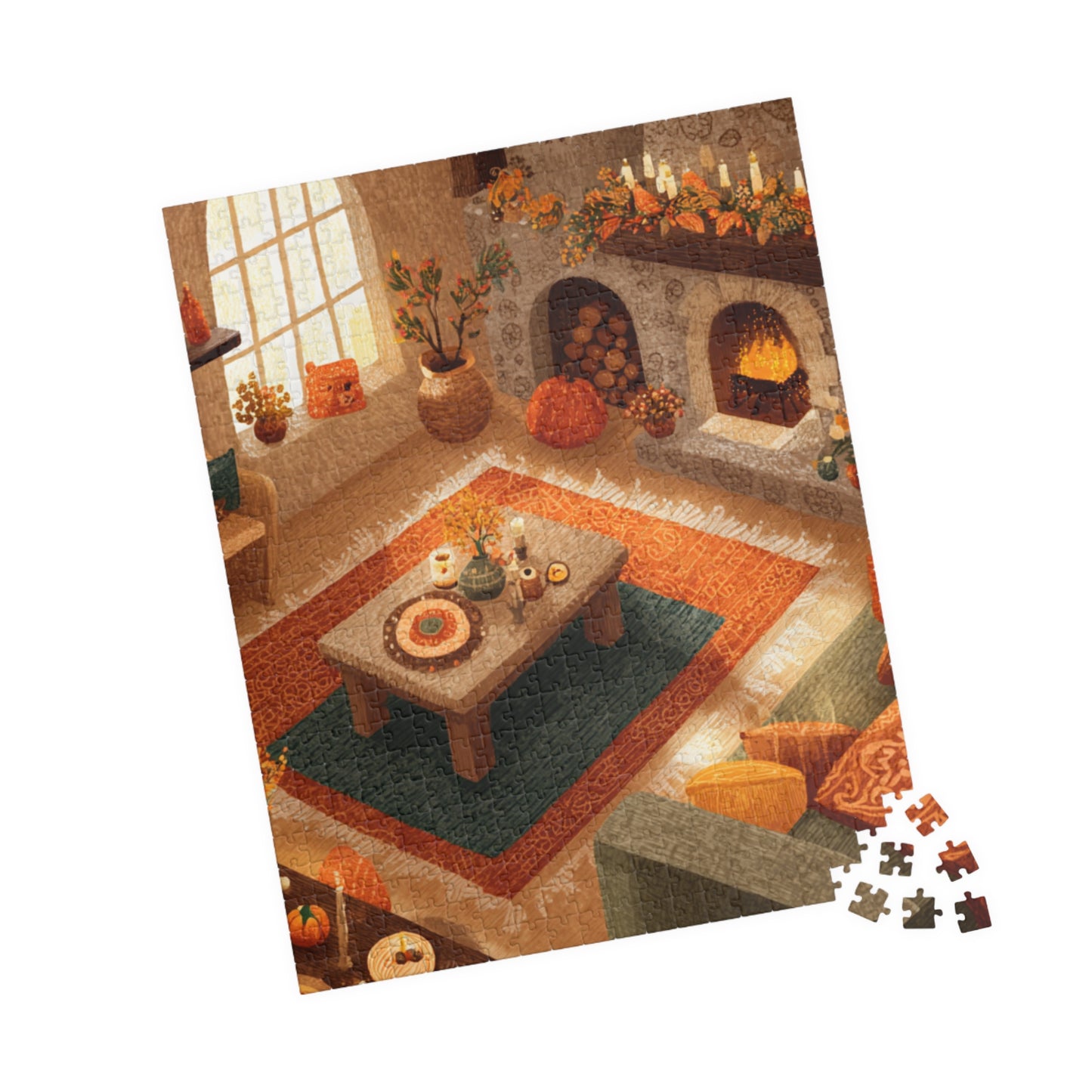 Fireside Comfort Puzzle | Cozy Autumn Living Room Scene | Glowing Fall Fireplace Jigsaw | Jazz N’ Coffee Puzzles