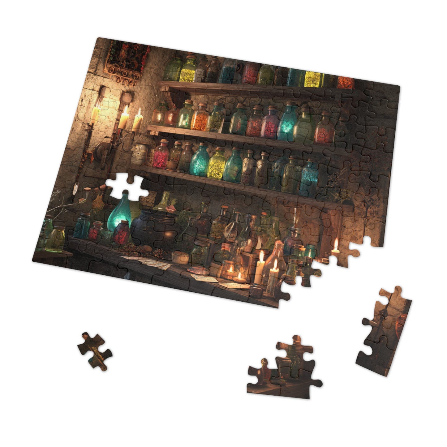 Witchs Potion Room Puzzle with Spellbinding Bottles, Magical Brews an Enchanted Jigsaw Puzzle with Decorative Tin
