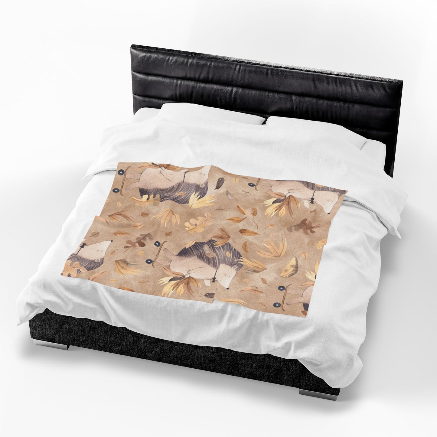 Hedgehog Skate Velveteen Plush Blanket – Cute Woodland Animal Throw for Kids & Cozy Autumn Decor