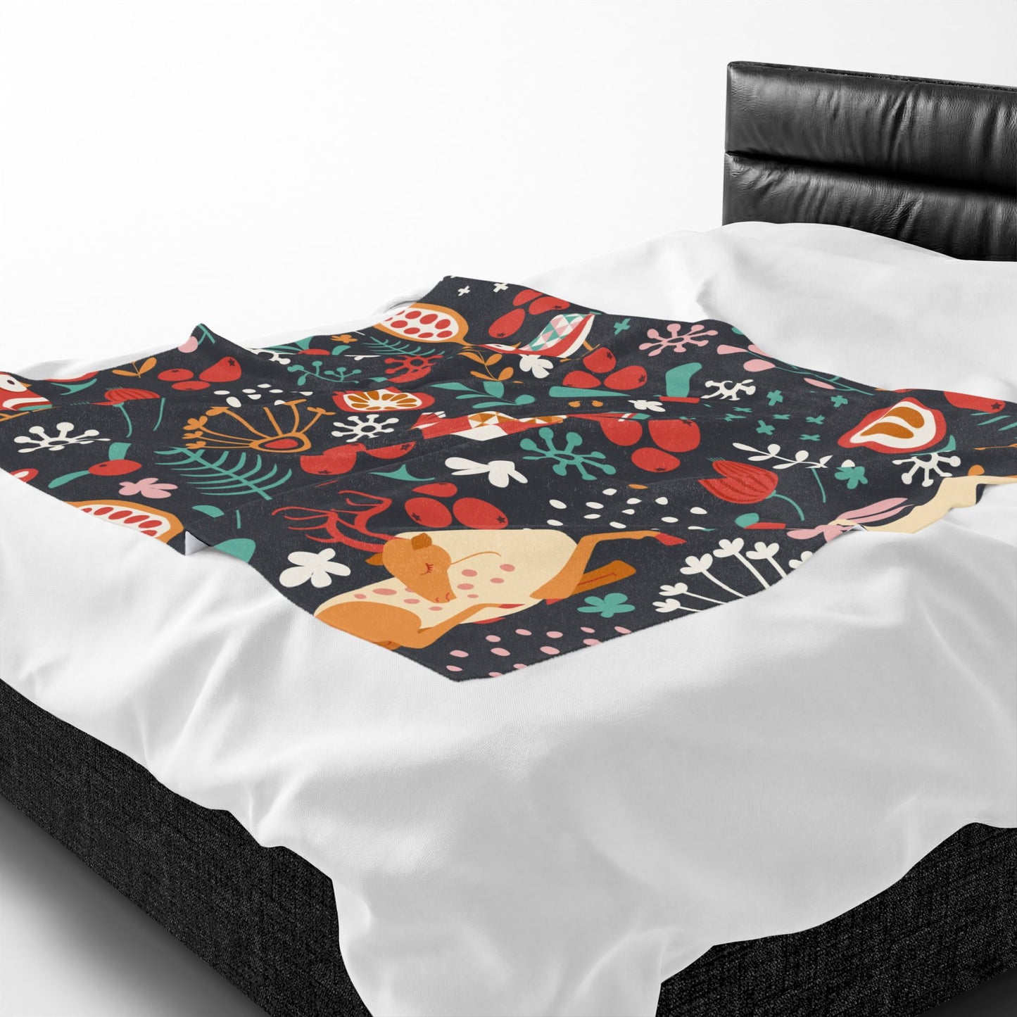 Velveteen Plush Blanket — Whimsical Forest Animals & Berries Throw