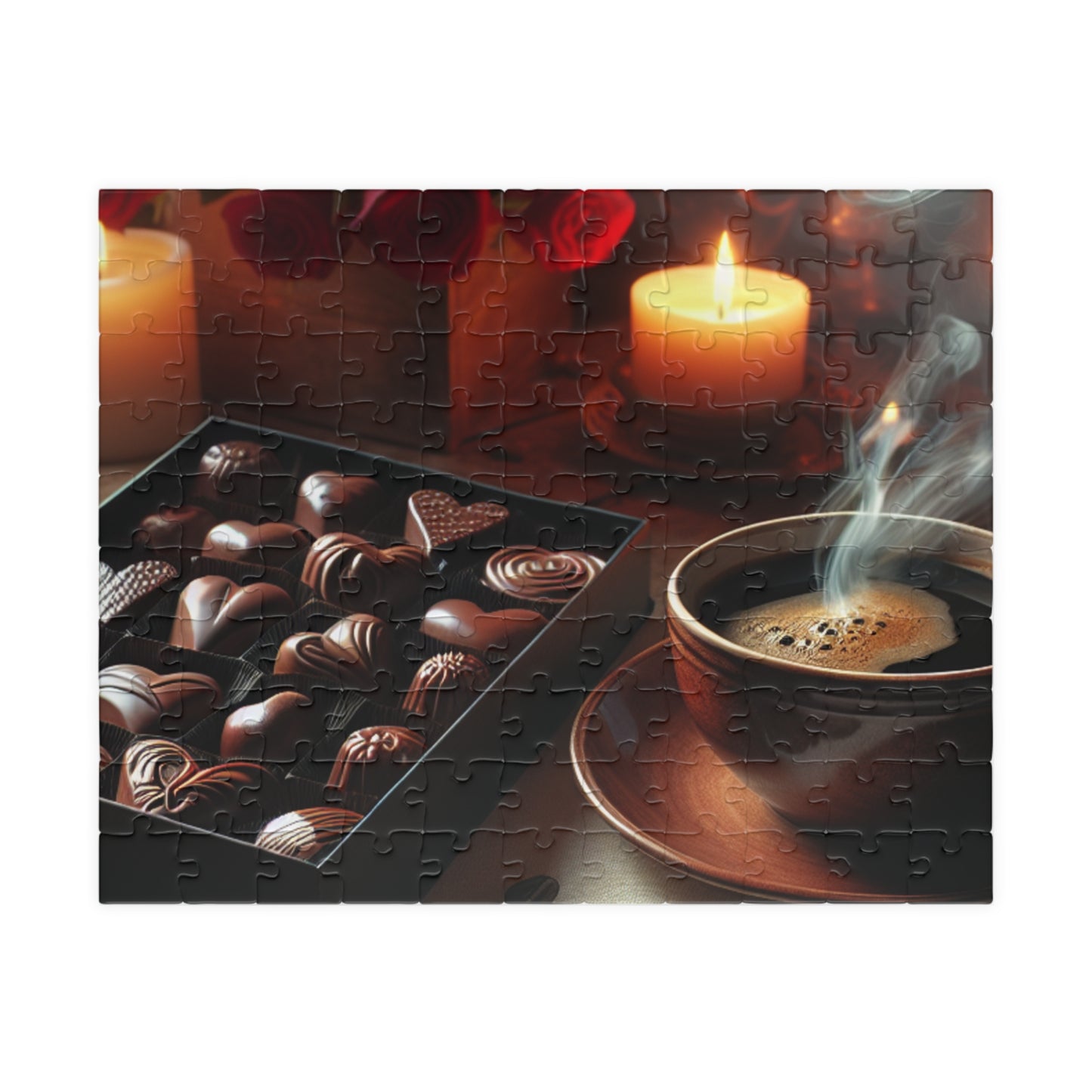 Valentine’s Indulgence Jigsaw Puzzle – Cozy Chocolate, Coffee & Candlelight Scene, Perfect Romantic Gift