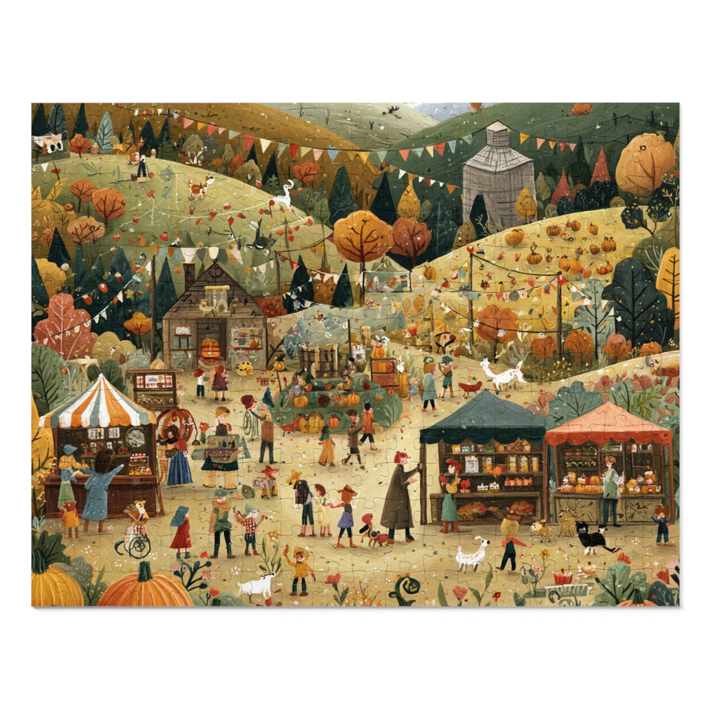 Autumn Harvest Festival Jigsaw Puzzle with Tin – 500-Piece Fall Market Scene