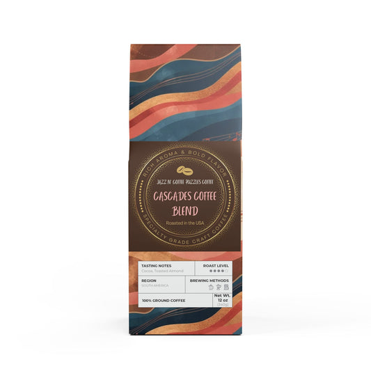 Cascades Coffee Blend, Medium-Dark Roast Coffee, Jazz N’ Coffee Puzzles, Gift for Coffee Lovers