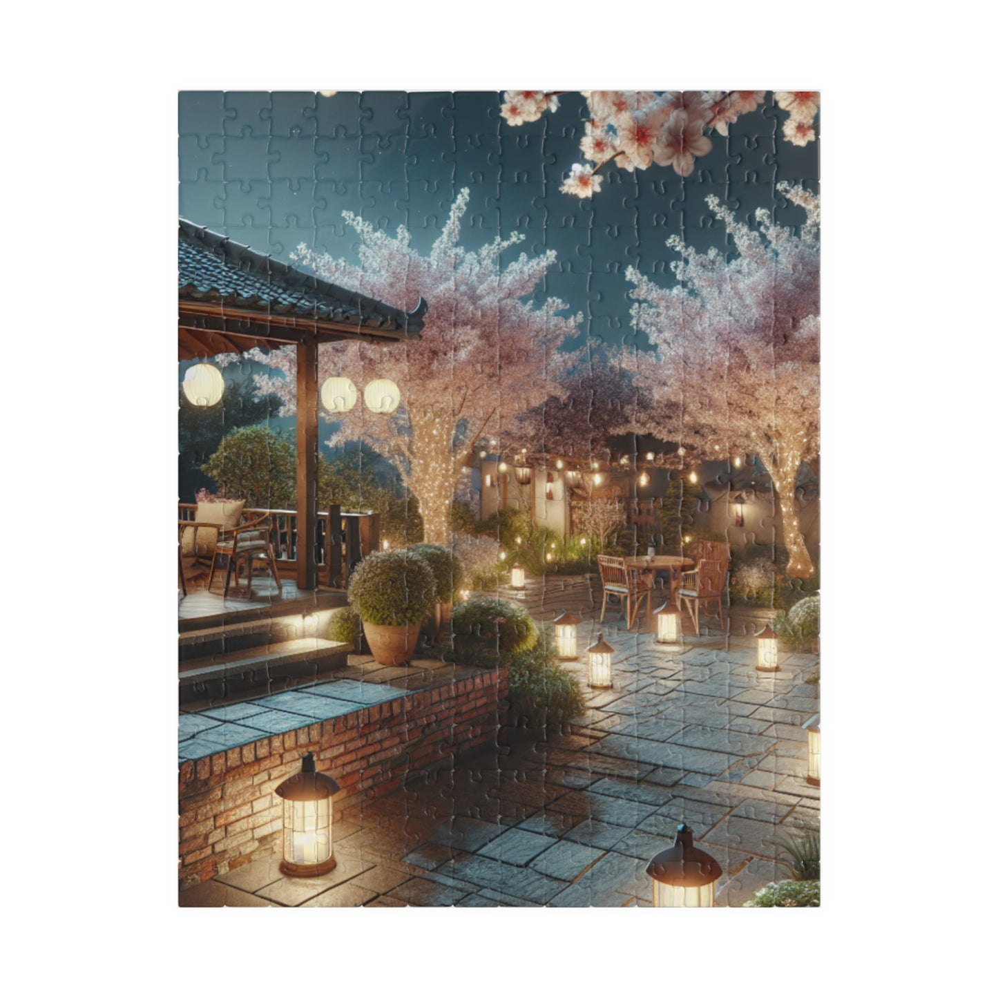 Midnight Blossom Porch-Cherry Blossom Jigsaw Puzzle