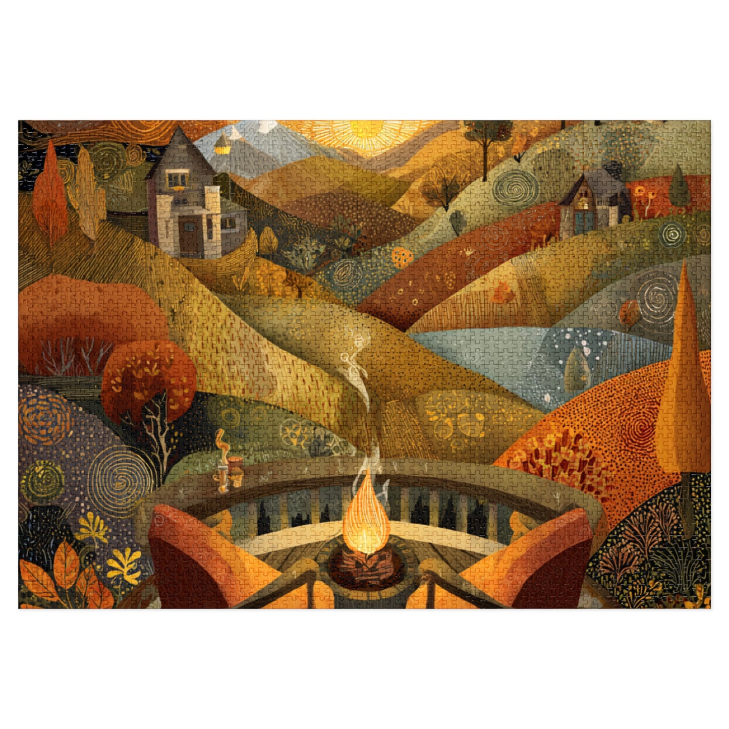 Autumn Fireside Puzzle — 500-Piece Scenic Jigsaw with Tin