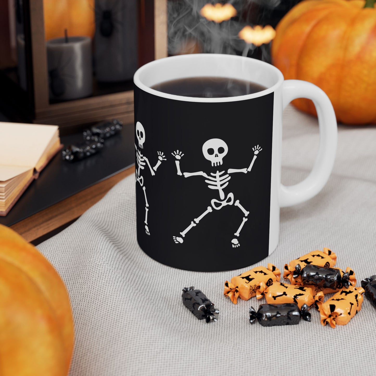 Skeleton Dance Ceramic Mug: Fun Halloween Gift, Coffee Cup, Party Decor, Spooky Season, 11 oz and 15 oz mugs