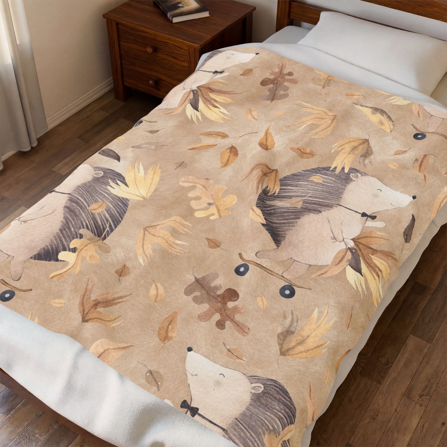 Hedgehog Skate Velveteen Plush Blanket – Cute Woodland Animal Throw for Kids & Cozy Autumn Decor
