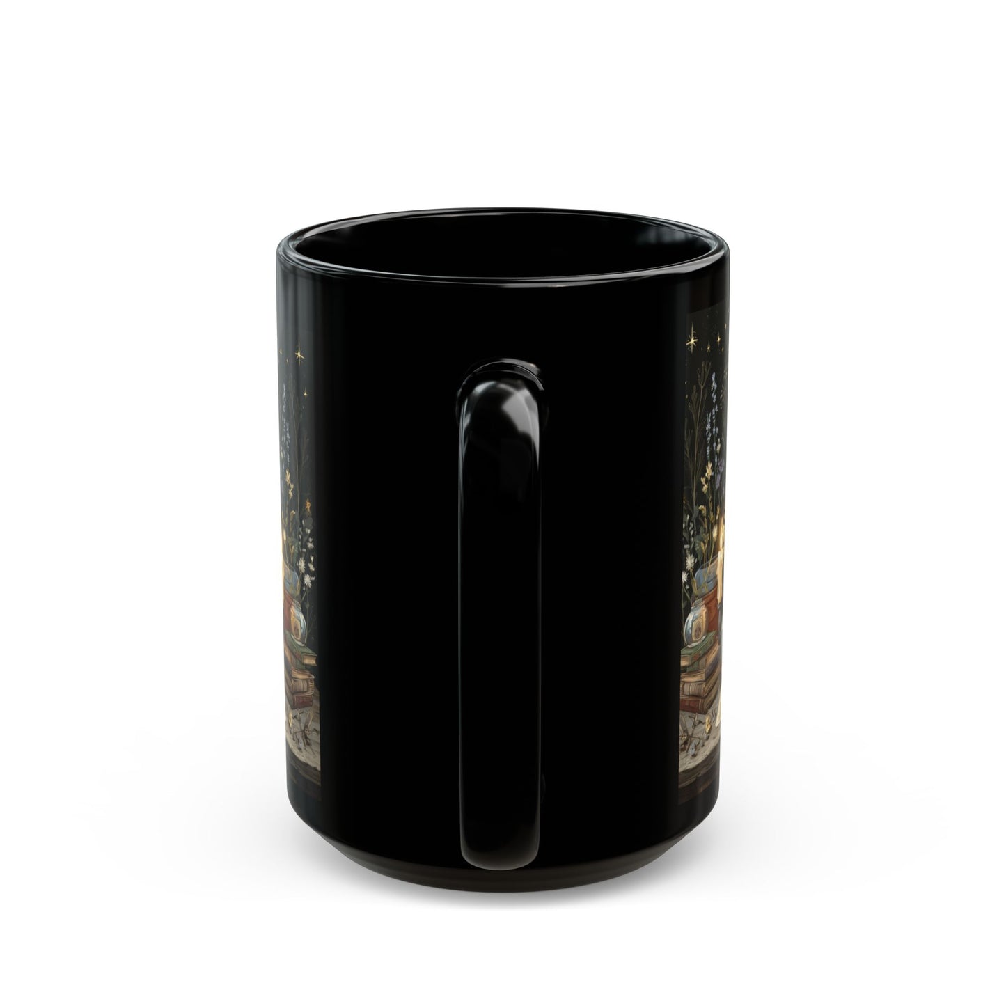 Witchy Black Cat Alchemy Mug — Candlelit Potions & Starry Books (11oz/15oz)
