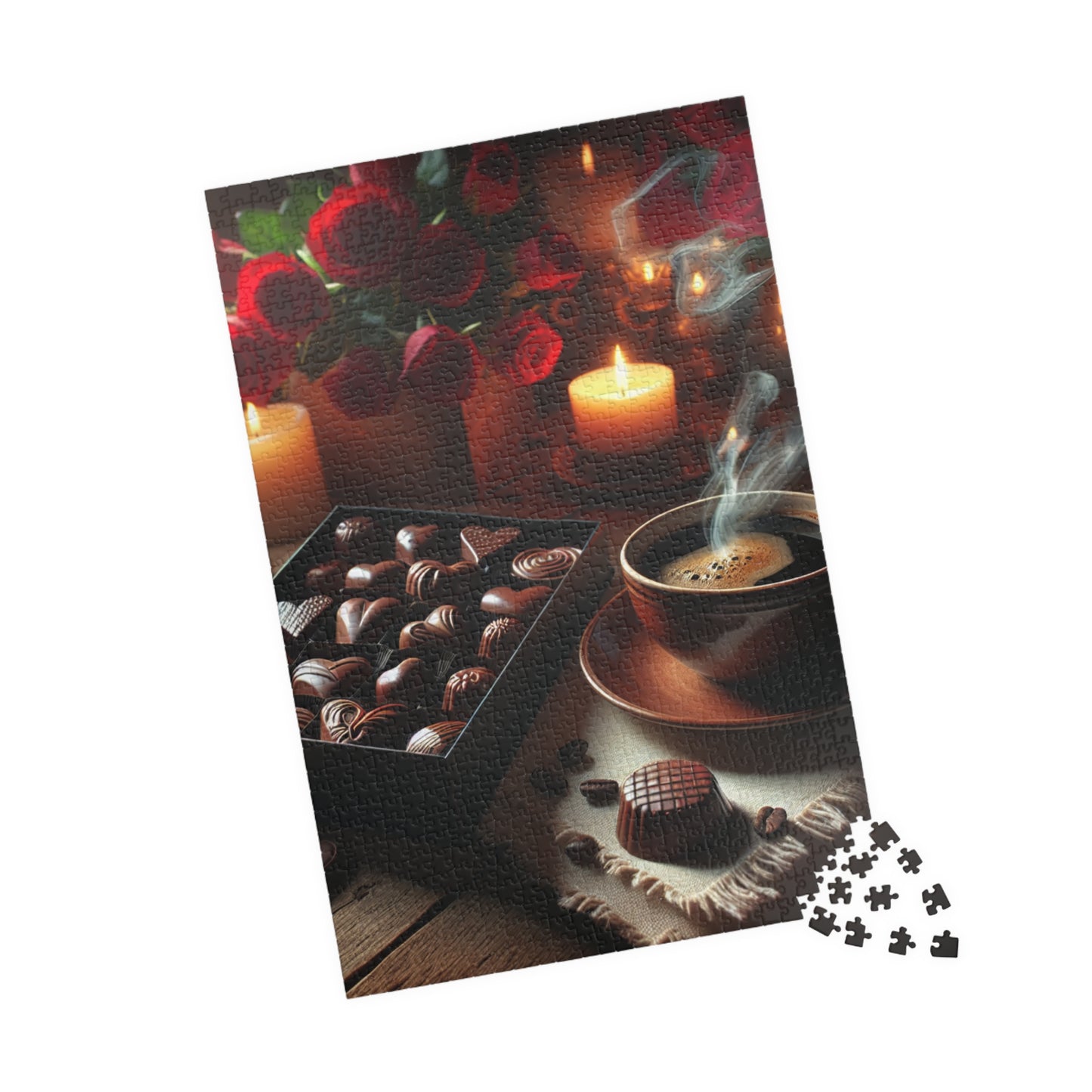 Valentine’s Indulgence Jigsaw Puzzle – Cozy Chocolate, Coffee & Candlelight Scene, Perfect Romantic Gift
