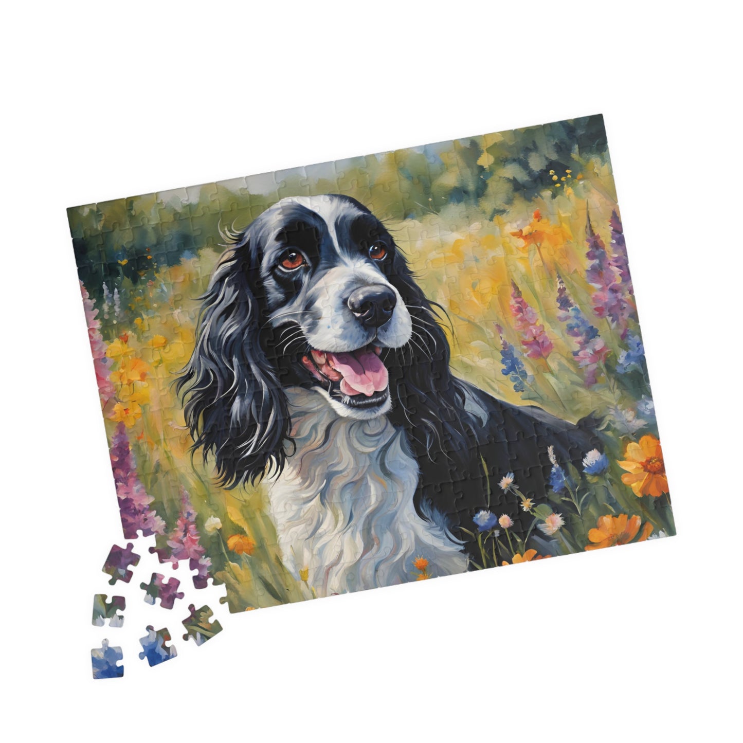 Beautiful Black and White Parti Cocker Spaniel Dog Puzzle - 110, 252, 520, 1014-piece, Perfect Gift for Dog Lovers