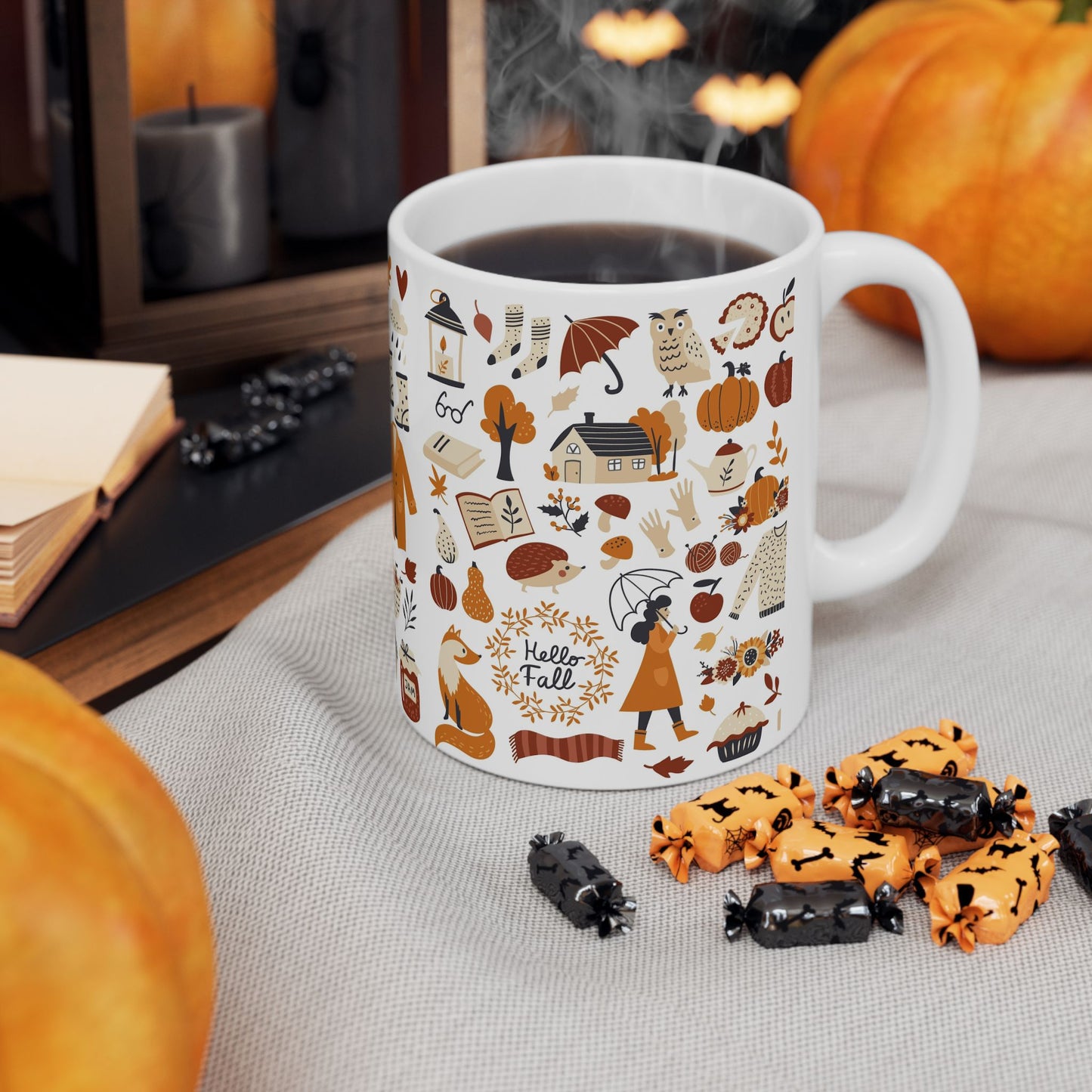 Cozy Autumn Ceramic Mug, Fall Coffee Cup, Pumpkin Spice Gift, Seasonal Kitchen Decor, Cute Fox Design, Perfect For Fall Celebrations