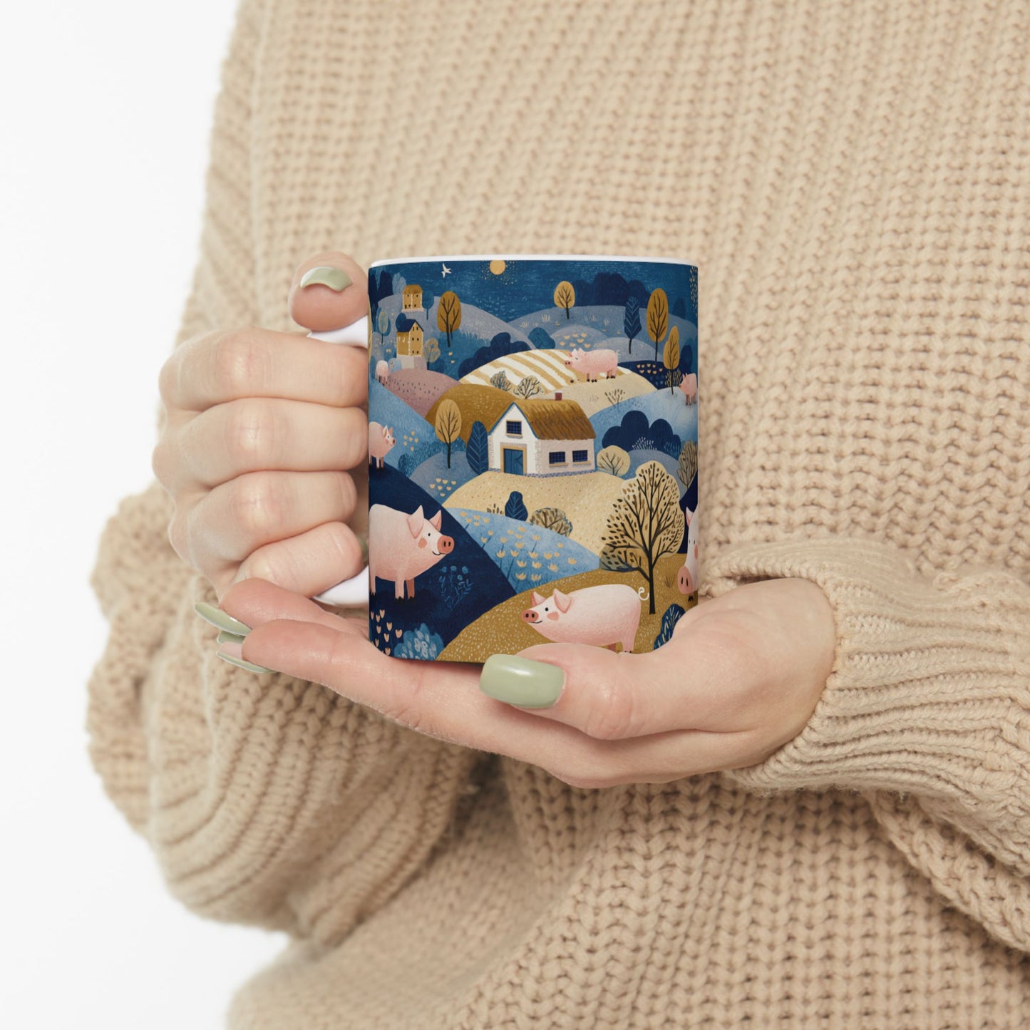 Whimsical Pig Design Ceramic Mug - 11oz & 15oz Options, Cute Farmhouse Decor, Perfect Gift for Animal Lovers, Cozy Coffee Breaks