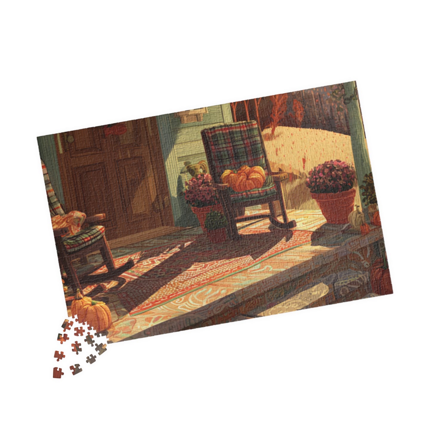 Autumn Porch Scene Jigsaw Puzzle — Cozy Fall Pumpkin Puzzle (110–1014 Pieces)