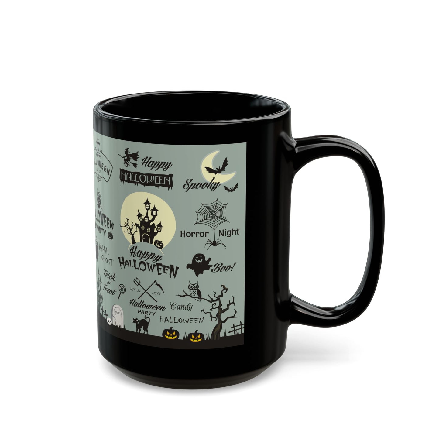 Halloween-Themed Black Mug, Spooky Coffee Cup, Ideal for Halloween Parties, Boo Lover Gift, Autumn Decor