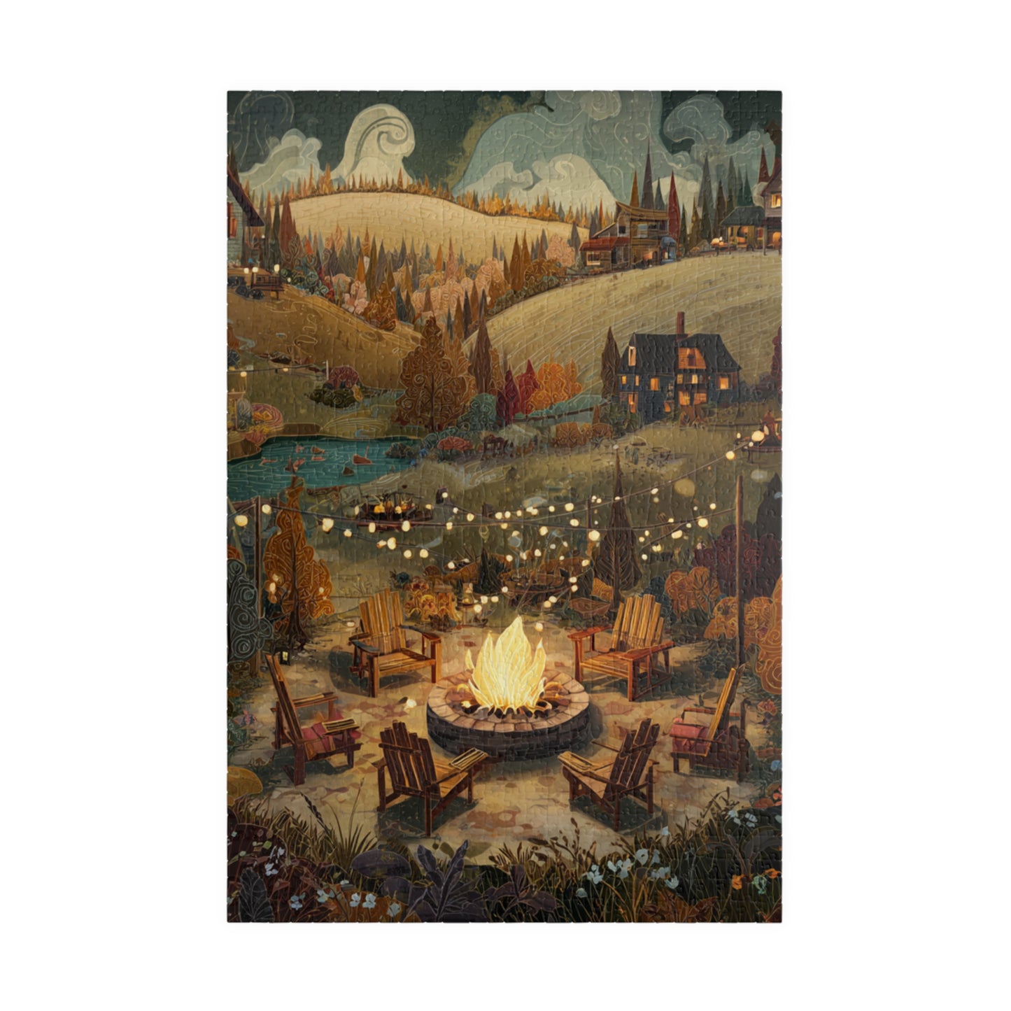 Countryside Fire Pit Puzzle | Cozy Autumn Campfire Scene | Family Game Night | Nature Gift | Jazz N’ Coffee Puzzles