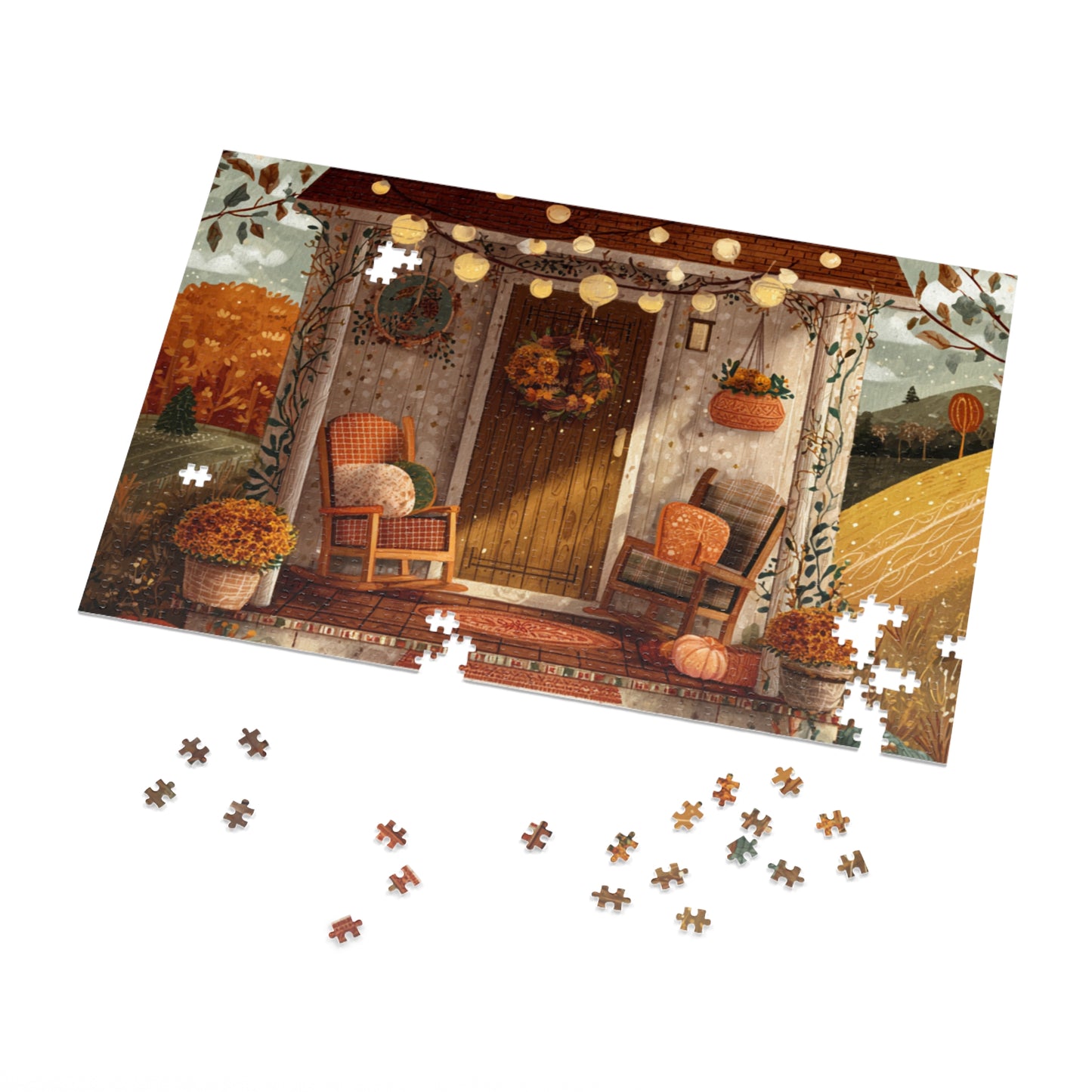 Pumpkin Hollow Porch Puzzle | Rustic Fall Countryside Scene | Cozy Autumn Jigsaw Gift | Jazz N’ Coffee Puzzles