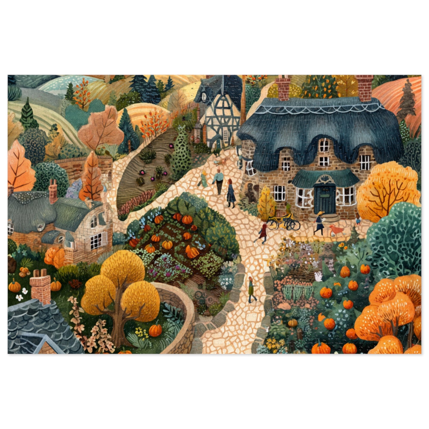 Autumn Cottage Village Jigsaw Puzzle — 500-Piece Fall Village Puzzle with Tin Gift Box