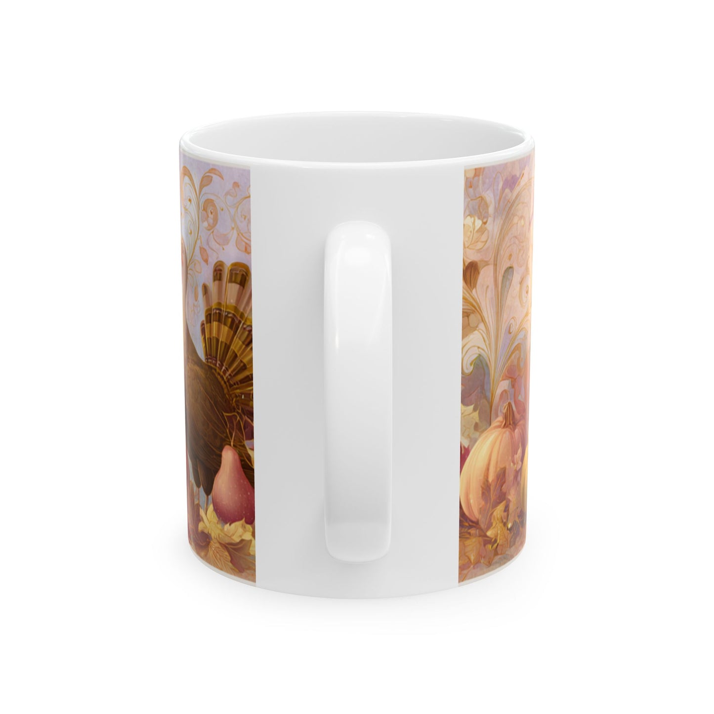 Whimsical Thanksgiving Mug, Pumpkin & Turkey Design, Autumn Coffee Cup, Festive Fall Decor, Harvest Gift, 11 oz and 15 oz Mugs