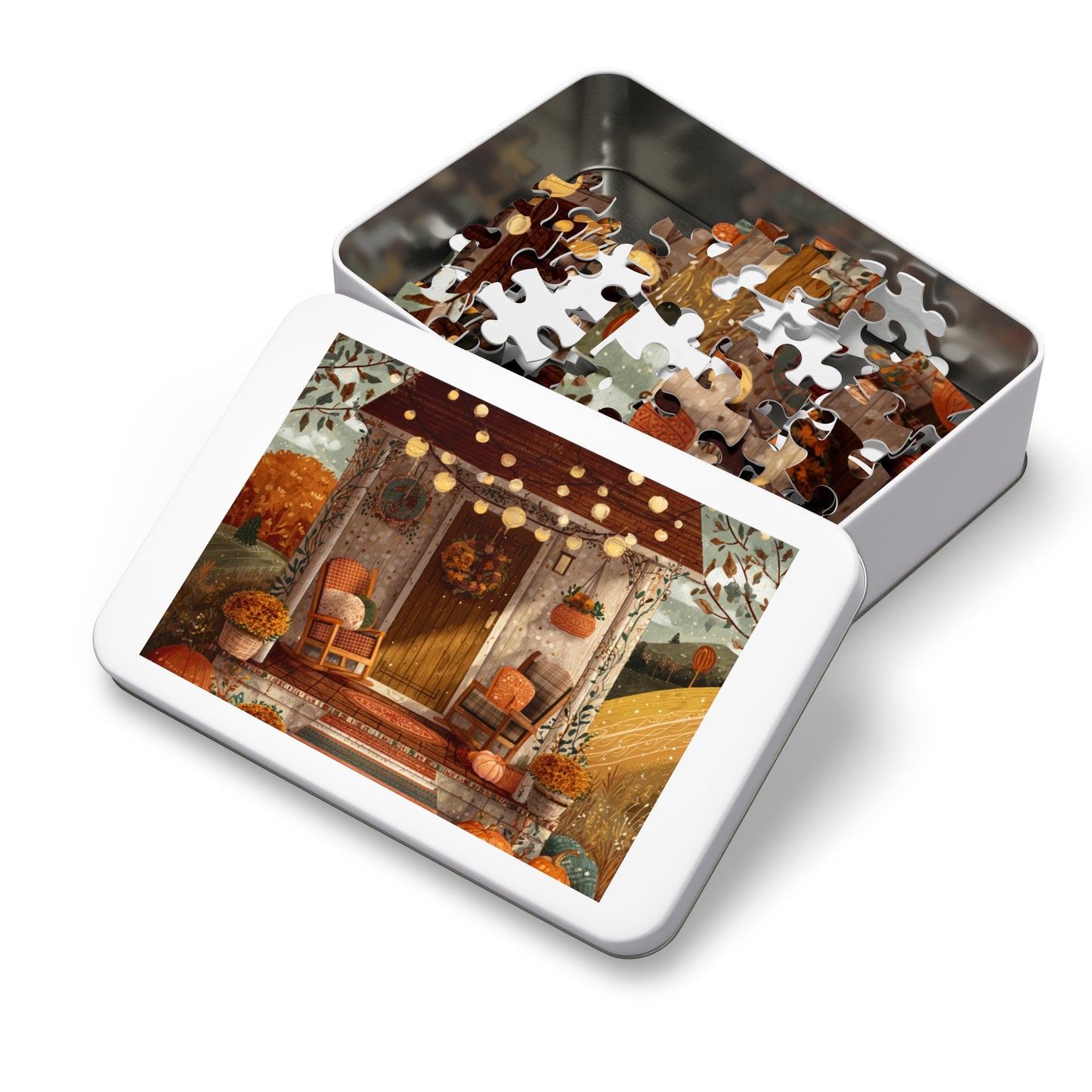 Pumpkin Hollow Porch Puzzle | Rustic Fall Countryside Scene | Cozy Autumn Jigsaw Gift | Jazz N’ Coffee Puzzles