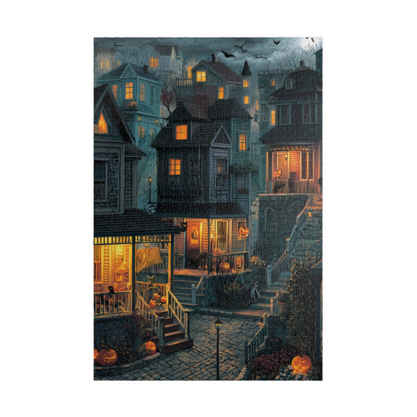 Creepy Town on Halloween Night Puzzle, Spooky Haunted Jigsaw for Family Game Night & Seasonal Fun, 110-1014 Piece Jigsaw Puzzle