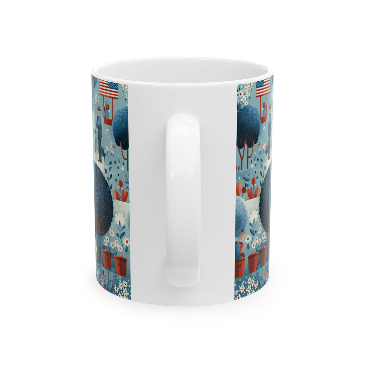 Whimsical Patriotic Mug, Red White and Blue Coffee Cup, Labor Day Gift, 11oz and 15oz Ceramic Mug