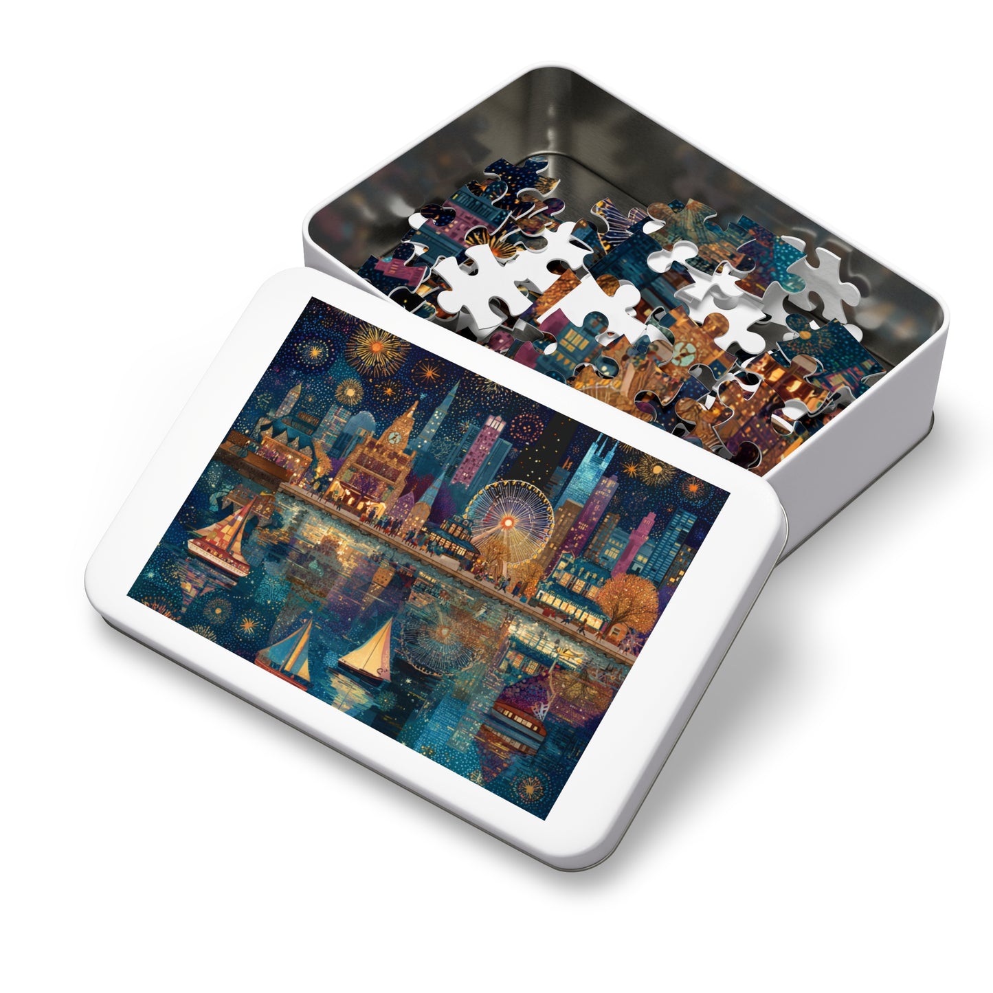 Seattle Skyline Puzzle – A Whimsical Jigsaw Puzzle with Tin