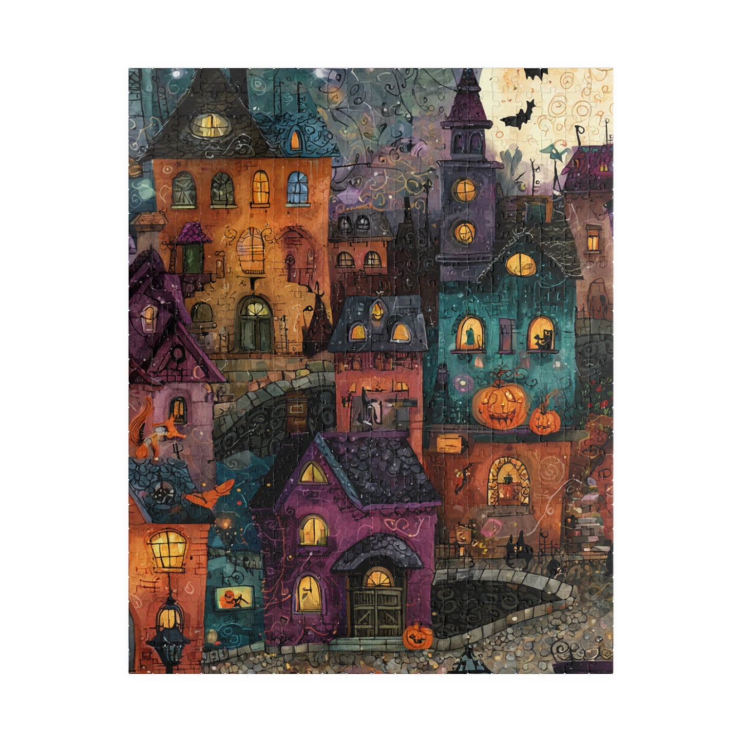 Spookington Village Puzzle Collection, Whimsical & Spooky Halloween Town Jigsaw for Family Fun, Spooky Atmosphere, Halloween Puzzle Gift