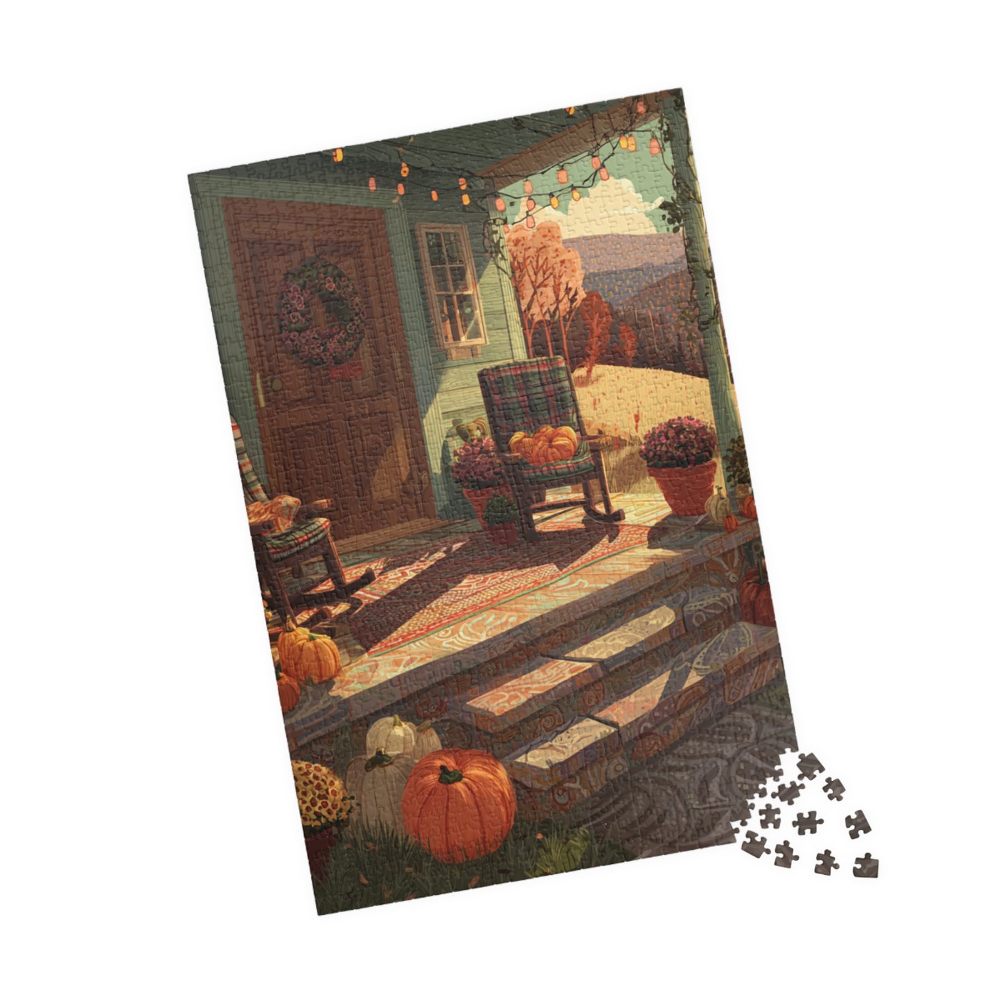 Autumn Porch Scene Jigsaw Puzzle — Cozy Fall Pumpkin Puzzle (110–1014 Pieces)