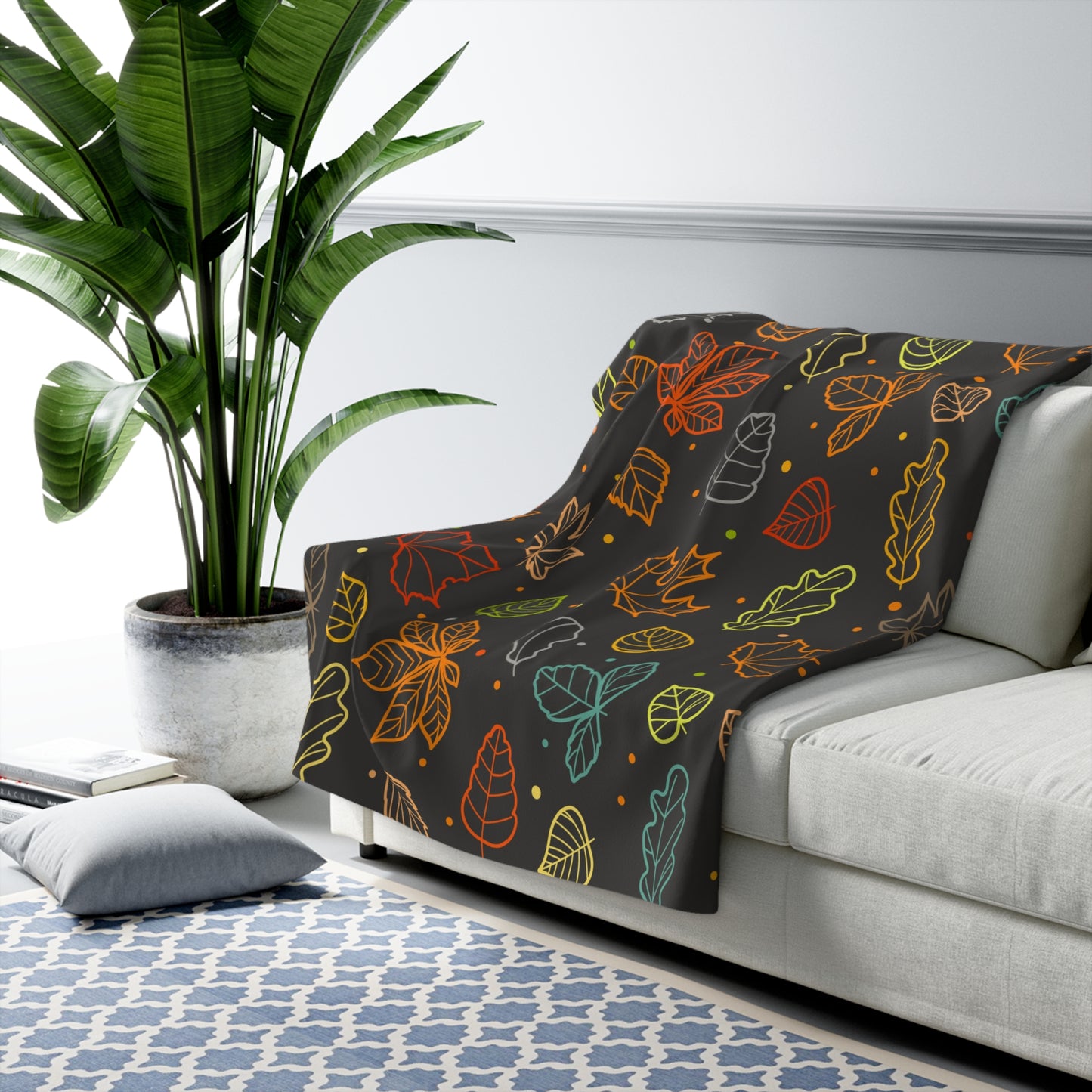 Autumn Leaves Sherpa Blanket — Cozy Fall Throw with Colorful Leaf Pattern