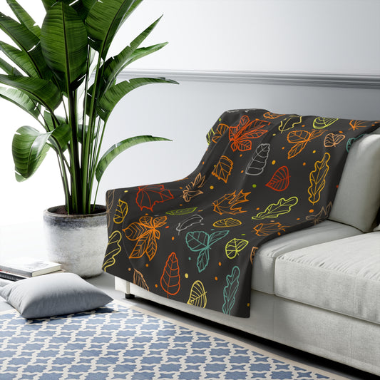Autumn Leaves Sherpa Blanket — Cozy Fall Throw with Colorful Leaf Pattern