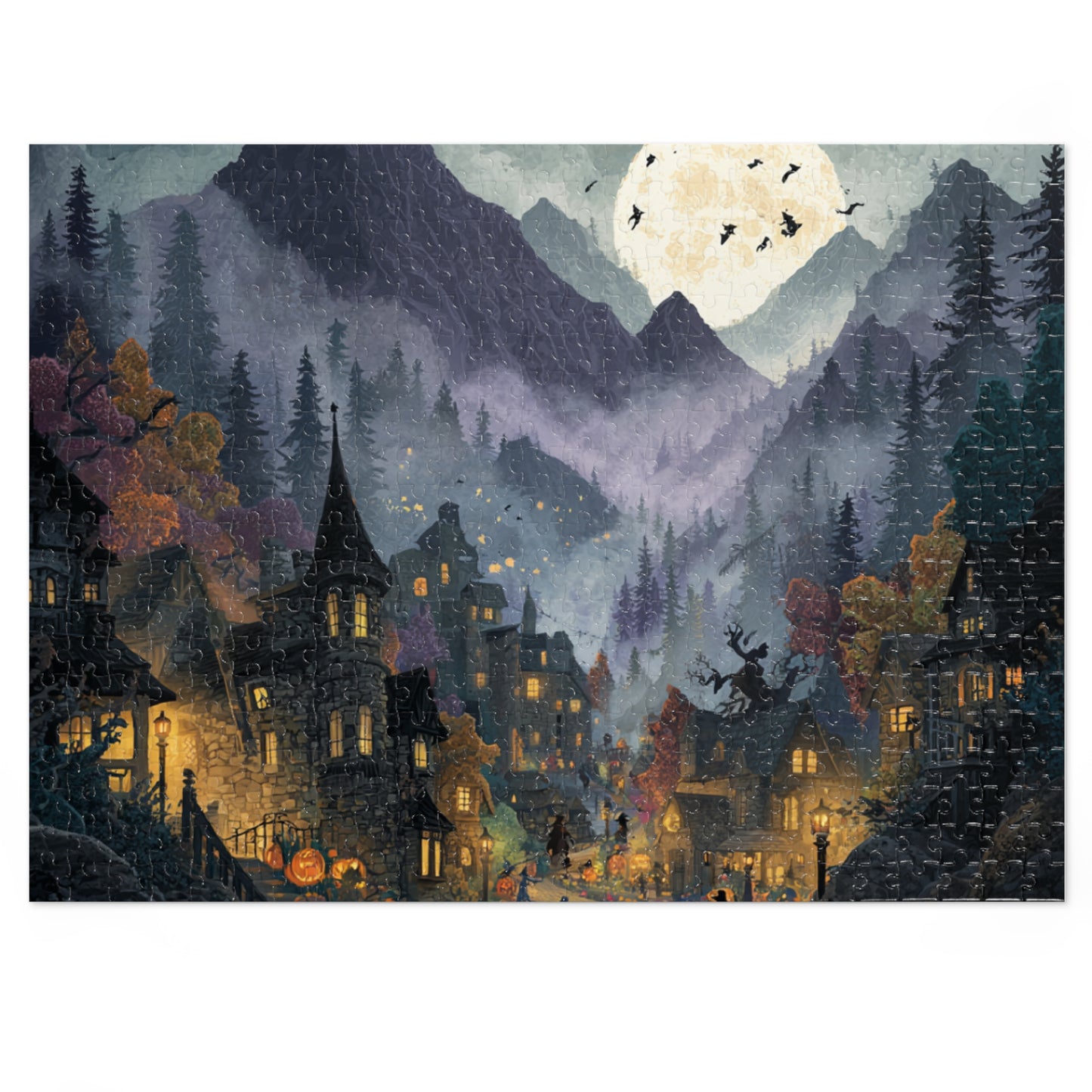 Spookington Village Puzzle Collection,  Spookington Village on Old Hallows Eve with Tin, Halloween Puzzle