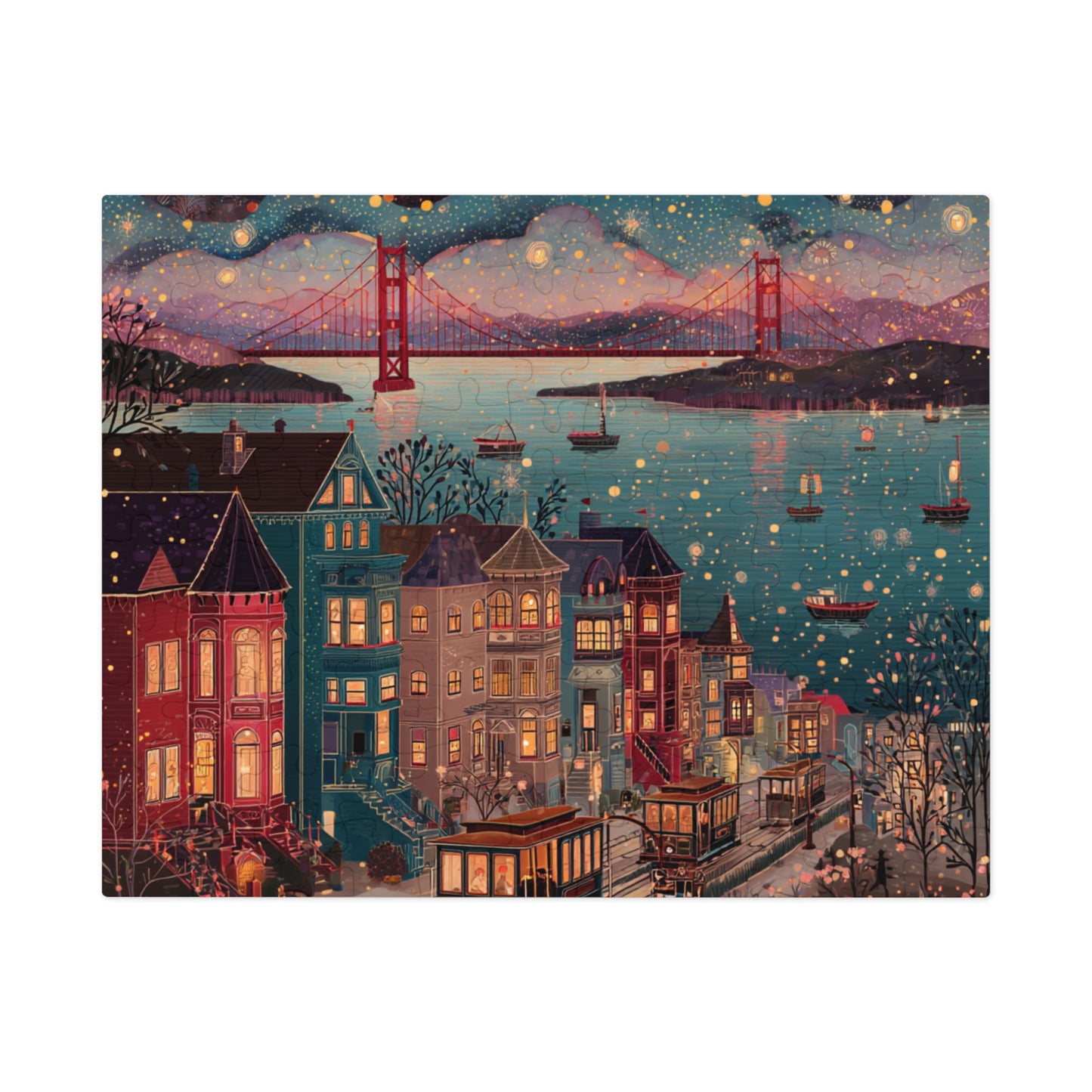 Whimsical San Francisco Puzzle – A Colorful City by the Bay-Jigsaw Puzzle with Tin