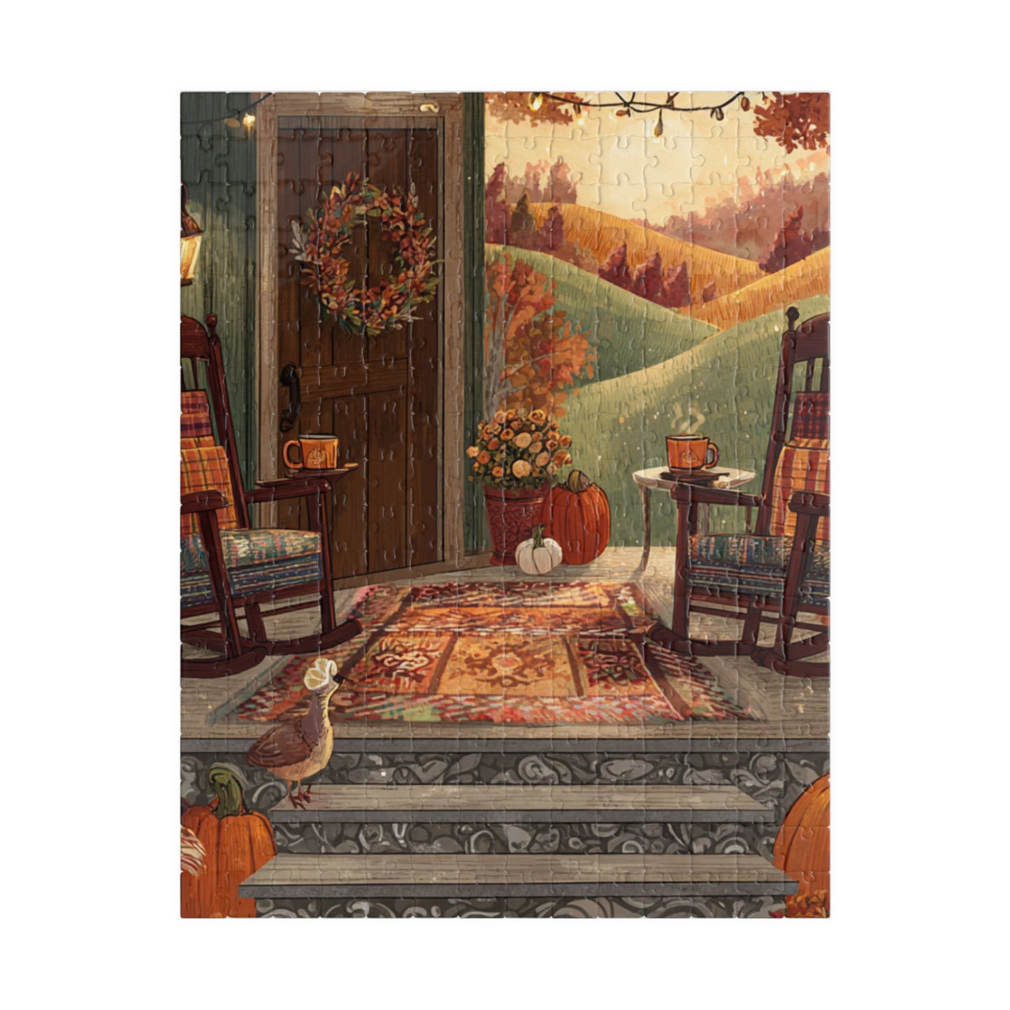 Country Home Autumn Porch Puzzle — Cozy Fall 110/252/520/1014-Piece Jigsaw