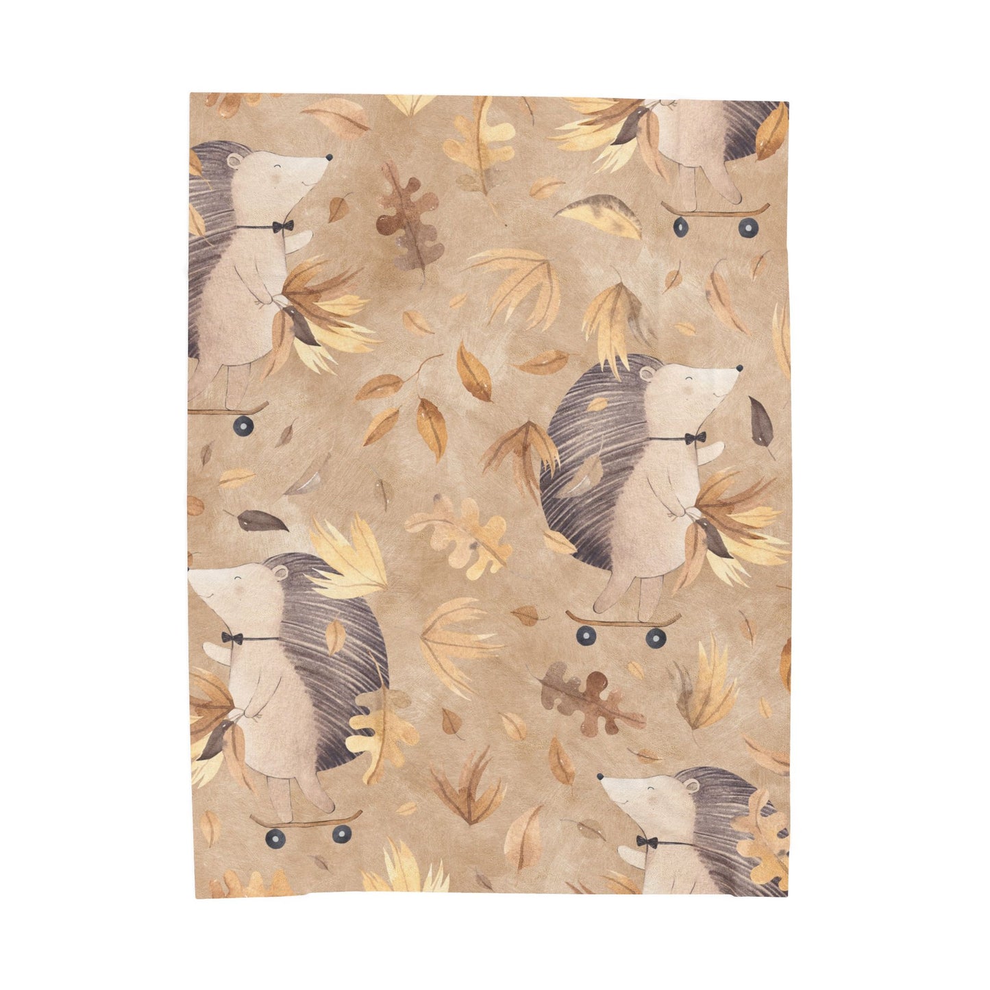 Hedgehog Skate Velveteen Plush Blanket – Cute Woodland Animal Throw for Kids & Cozy Autumn Decor