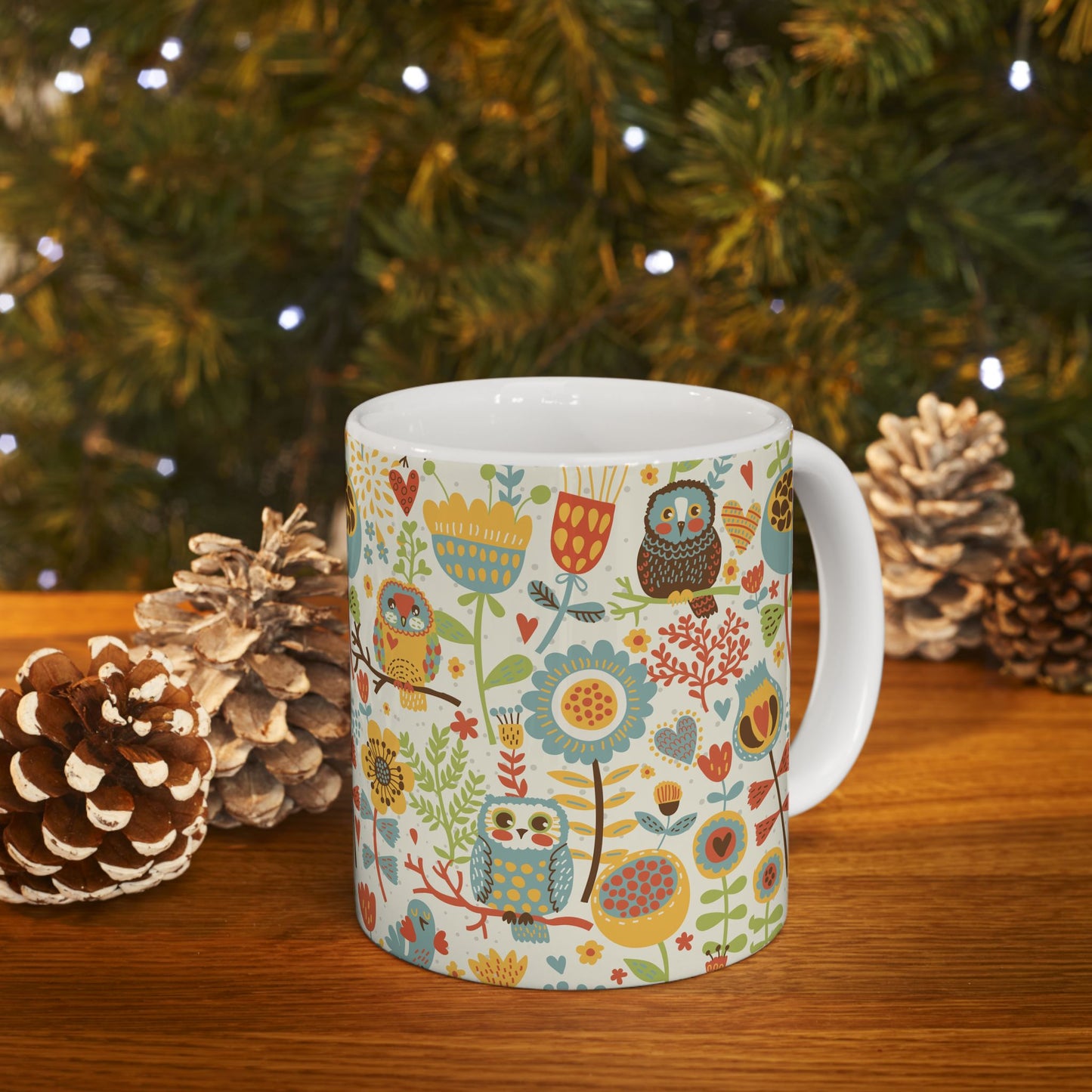 Whimsical Owl Ceramic Mug, Vibrant and Cheerful Coffee Mug, 11oz & 15oz, Perfect Gift for Owl Lovers, Cute Tea Mug