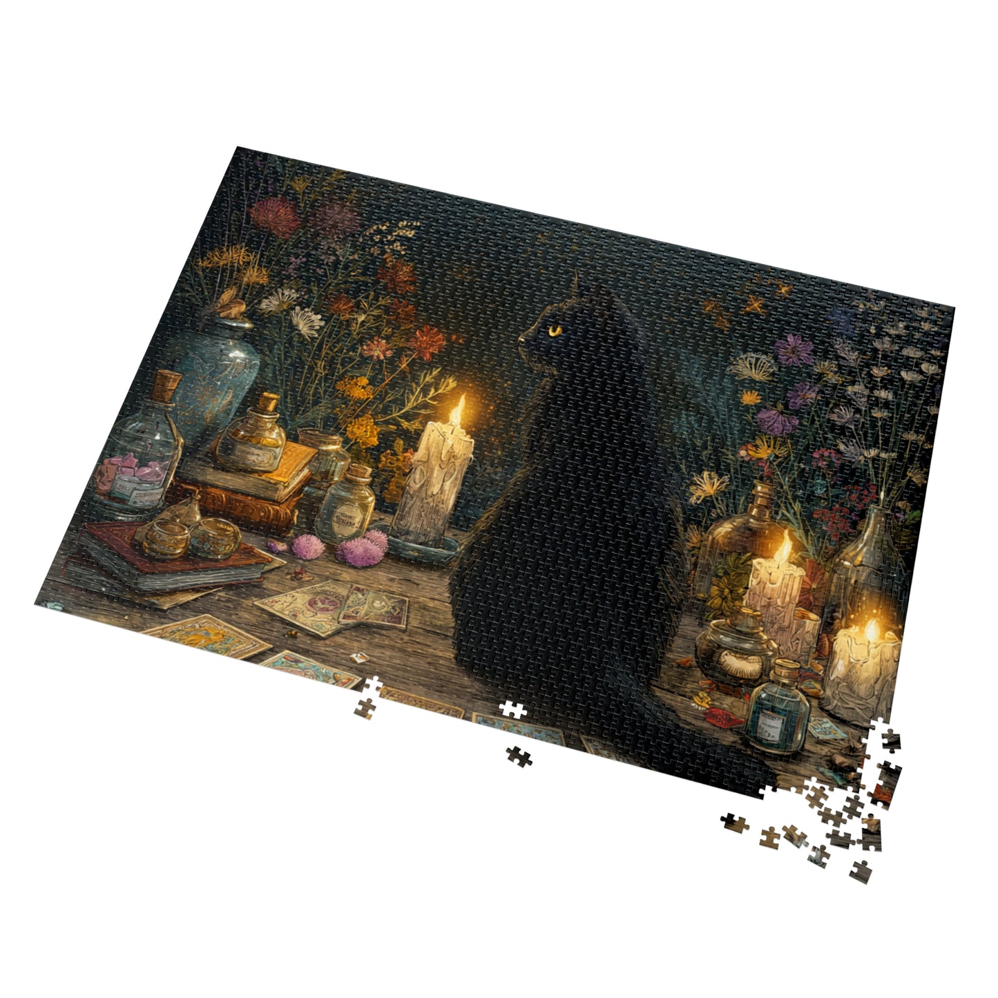 Mystical Black Cat Puzzle,  Enchanted Tarot, Candles & Herbs Jigsaw Puzzle in Gift Tin - Mystical Vibes, Halloween Gift. Gothic Gift