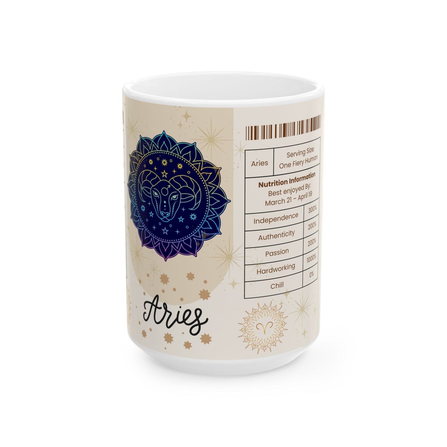 Aries Nutrition Facts Mug, Funny Astrology Gift for Aries Lovers, Horoscope Coffee Cup, Aries Birthday Gift, 11oz 15oz Mugs