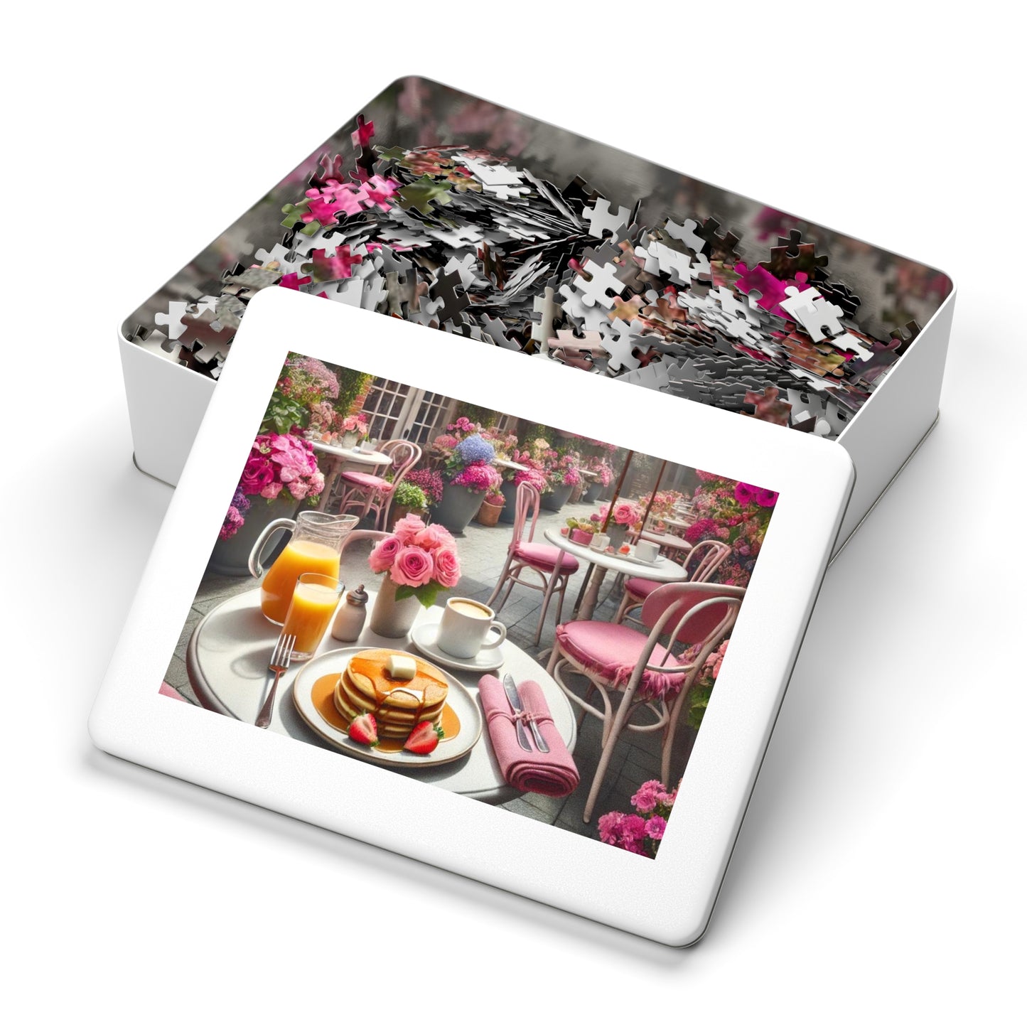 Blooming Café Bliss: Pancakes In Paradise- Jigsaw Puzzle