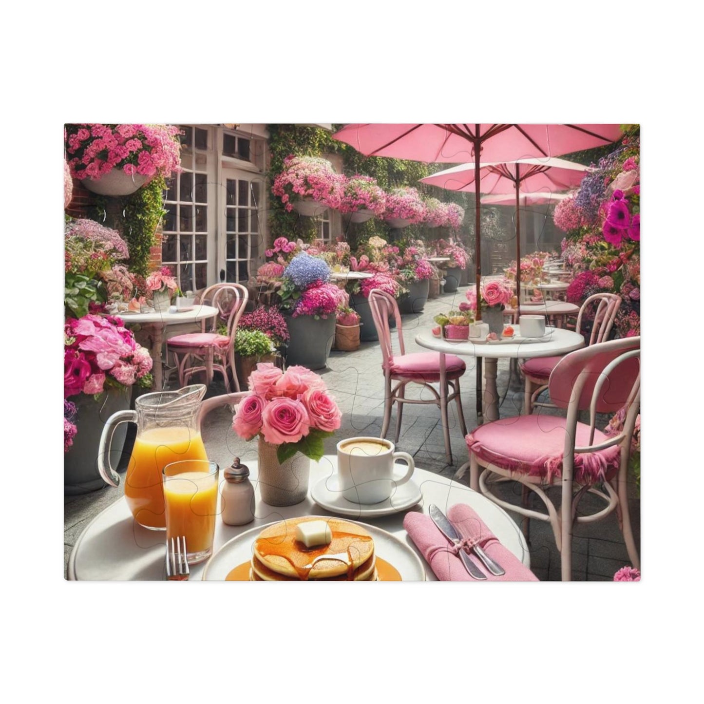 Blooming Café Bliss: Pancakes In Paradise- Jigsaw Puzzle