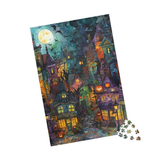 Spookington Village Collection, Halloween Bat Spectacular Puzzle, Whimsical Haunted Town Jigsaw for Kids & Adults, Halloween Decor, Family Game Night