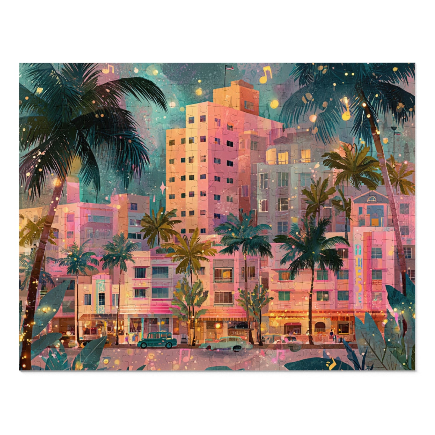 Whimsical Pastel Miami Puzzle – A Dreamy Tropical Escape-Jigsaw Puzzle with Tin