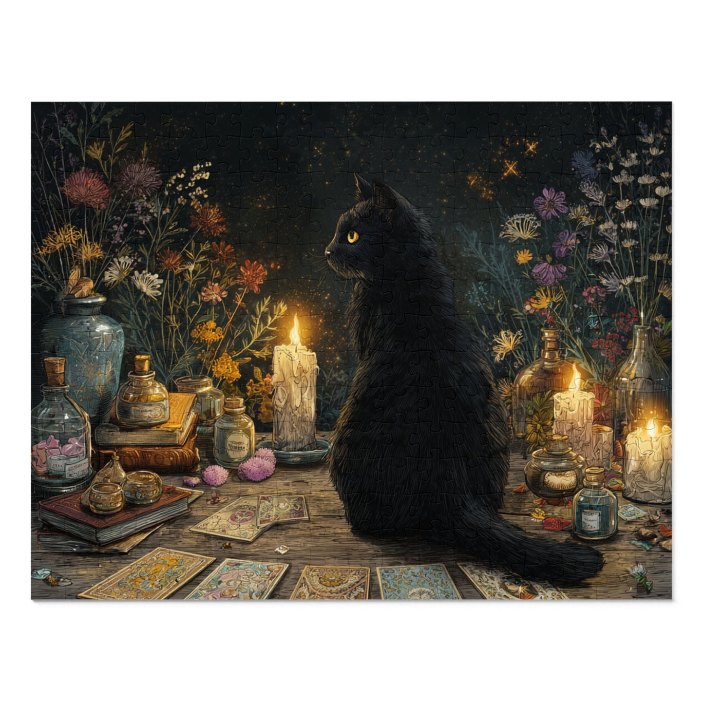 Mystical Black Cat Puzzle,  Enchanted Tarot, Candles & Herbs Jigsaw Puzzle in Gift Tin - Mystical Vibes, Halloween Gift. Gothic Gift