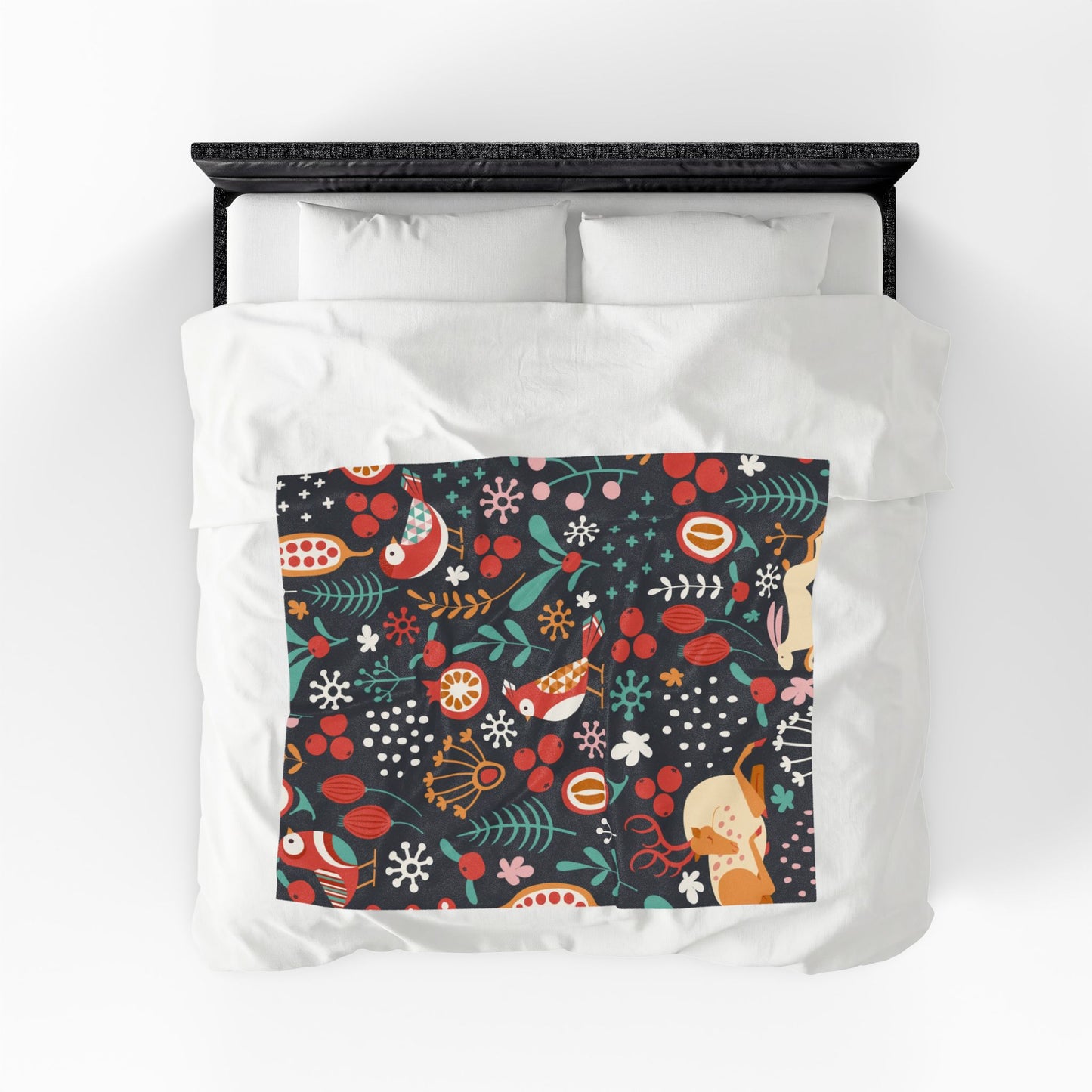 Velveteen Plush Blanket — Whimsical Forest Animals & Berries Throw