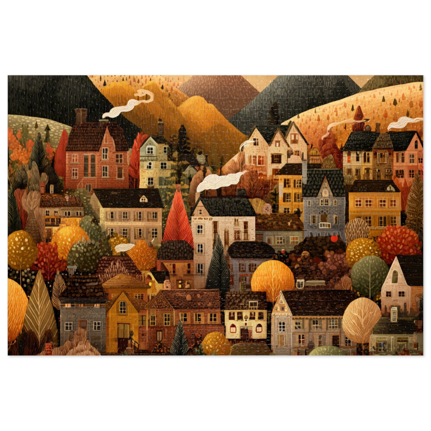 Amber Peak Village Puzzle | Tranquil Autumn Mountain Scene | Cozy Fall Jigsaw Gift | Jazz N’ Coffee Puzzles