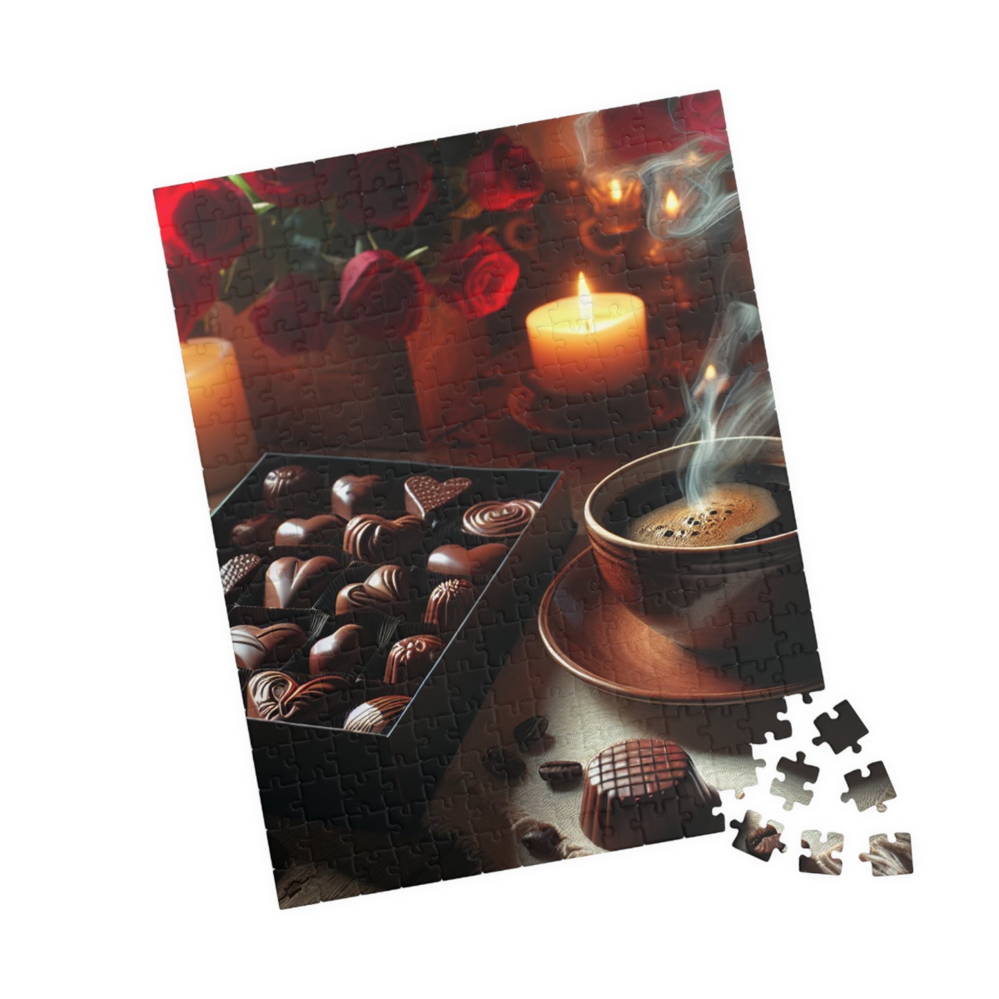 Valentine’s Indulgence Jigsaw Puzzle – Cozy Chocolate, Coffee & Candlelight Scene, Perfect Romantic Gift