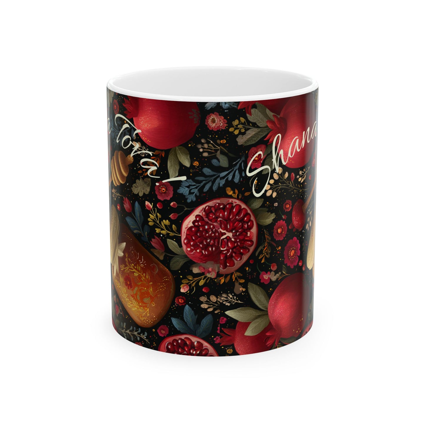 Rosh Hashanah Mug, Ceramic Cup with Honey, Apples, and Pomegranates, Sweet Jewish New Year Gift, 11oz, 15oz, and mugs