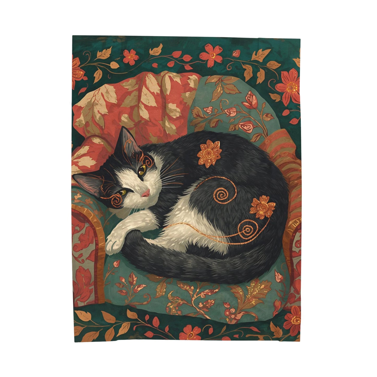 Whimsical Cat on Cozy Chair Velveteen Plush Blanket | Fall Home Decor | Soft Warm Throw | Cozy Cat Lover Gift | Autumn Aesthetic Blanket