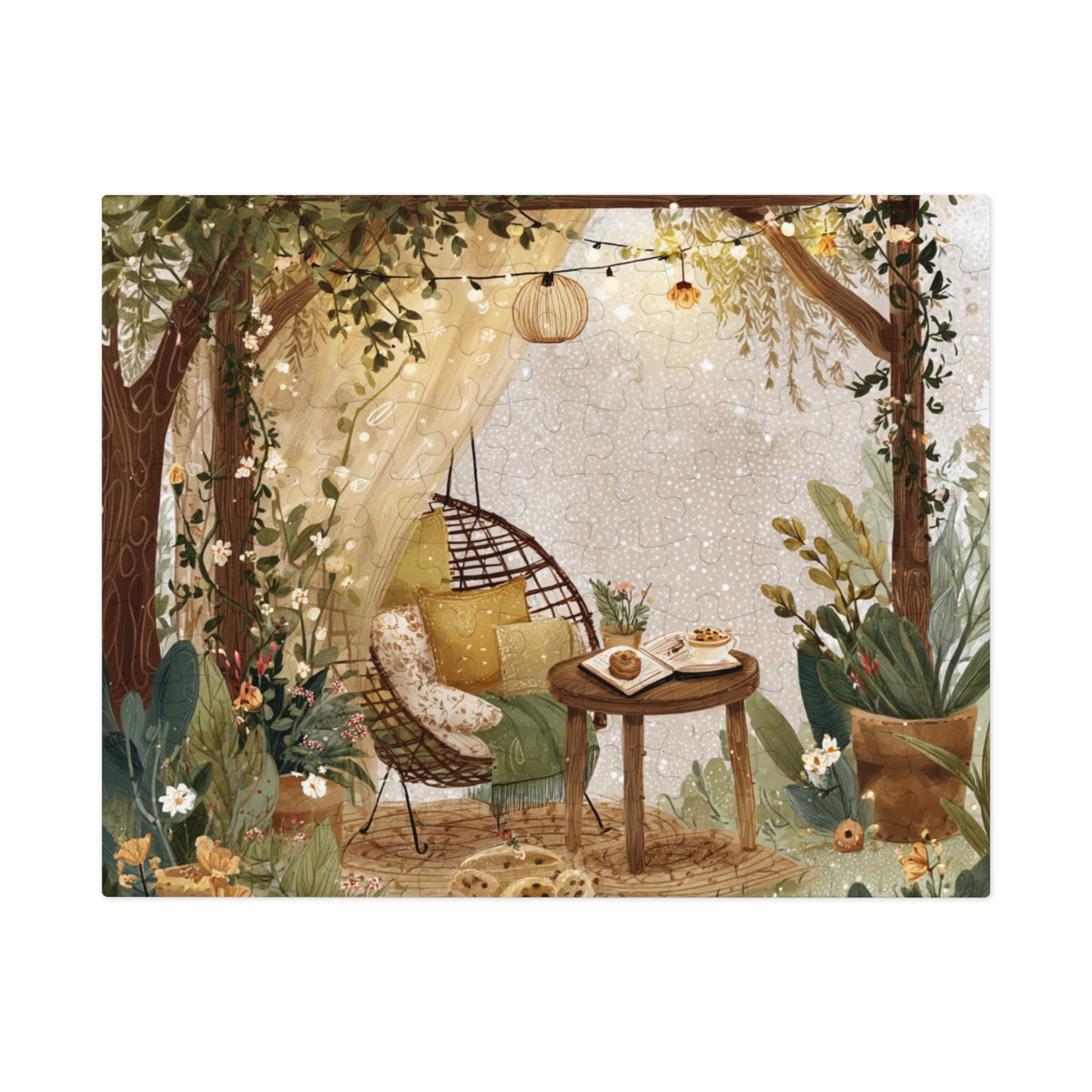 Cozy Garden Retreat Jigsaw Puzzle with Tin – 500-Piece Tranquil Reading Nook Scene