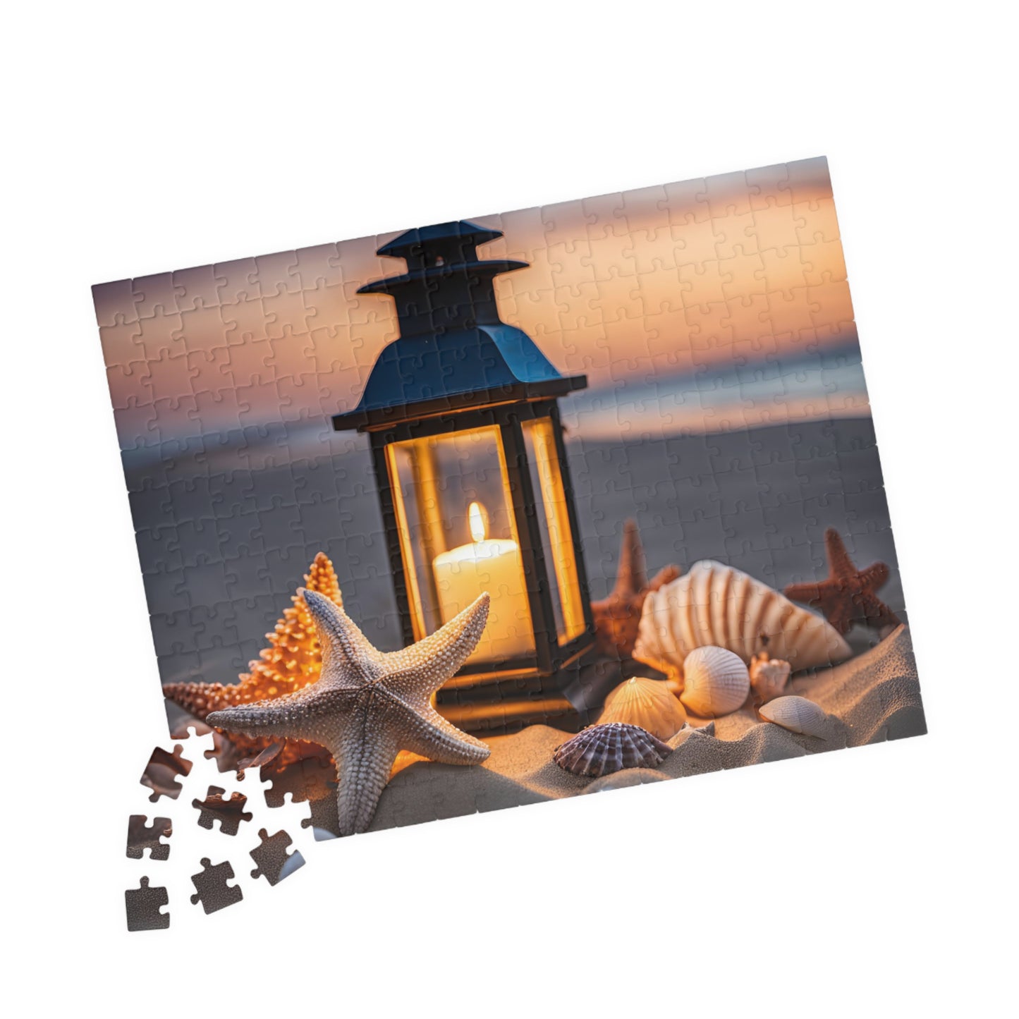 Serenity with Seashells and Lantern, Coastal Decor, Gift for Ocean Lovers, Family Game Night