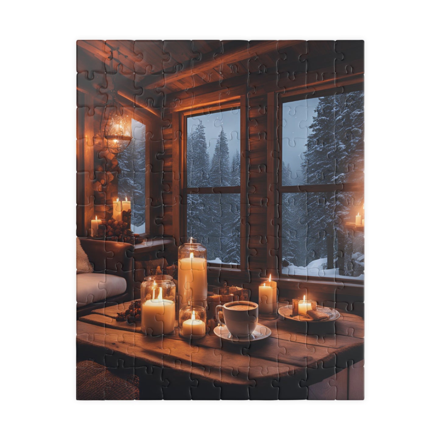 Winter Cabin Glow Puzzle – Cozy Rustic Cabin, Candlelight & Snowy Night, Perfect Winter & Holiday Gift